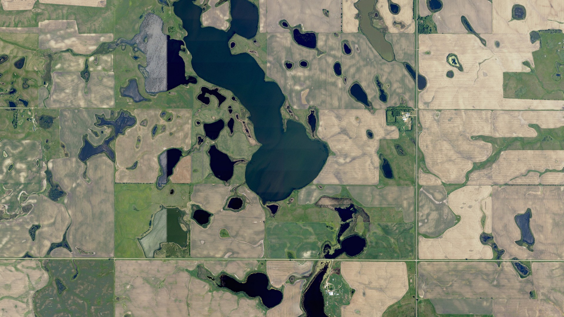Aerial view of land around Raney, North Dakota