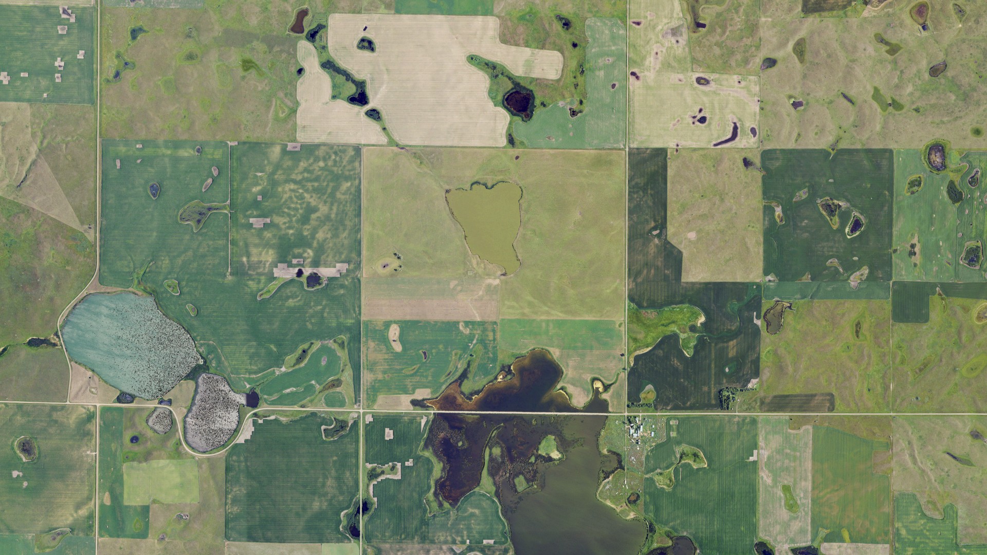 Aerial view of land around Sealy, North Dakota