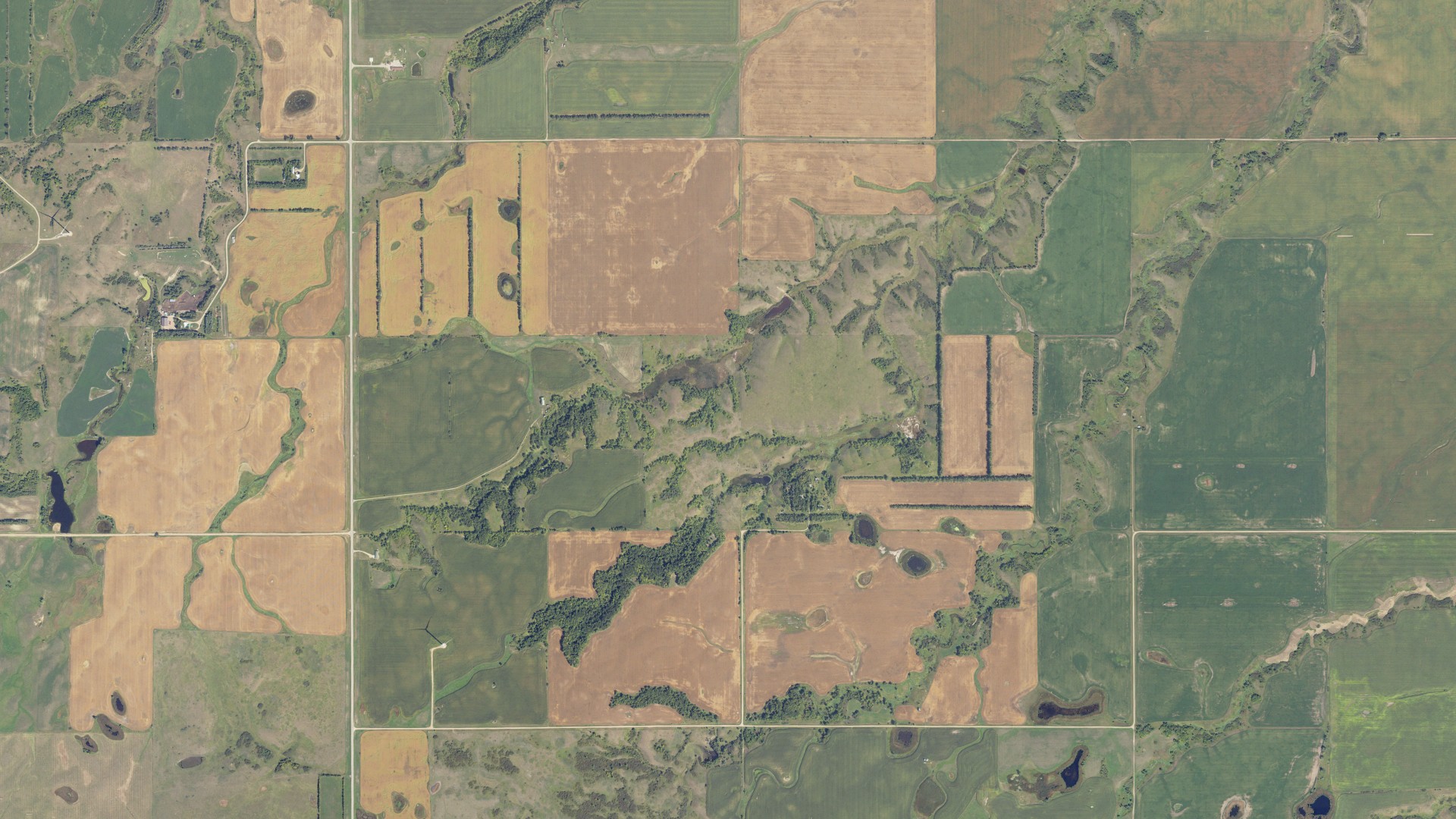 Natural-color aerial photograph of land around Bjornson, North Dakota