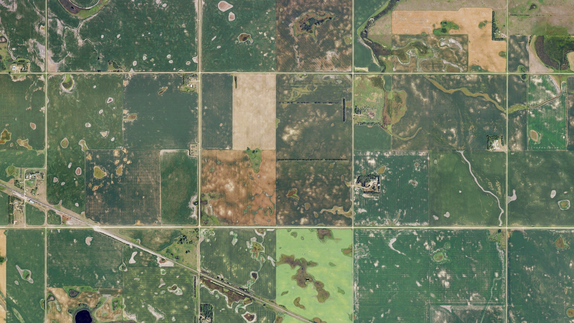 Aerial view of land around Hendrickson, North Dakota
