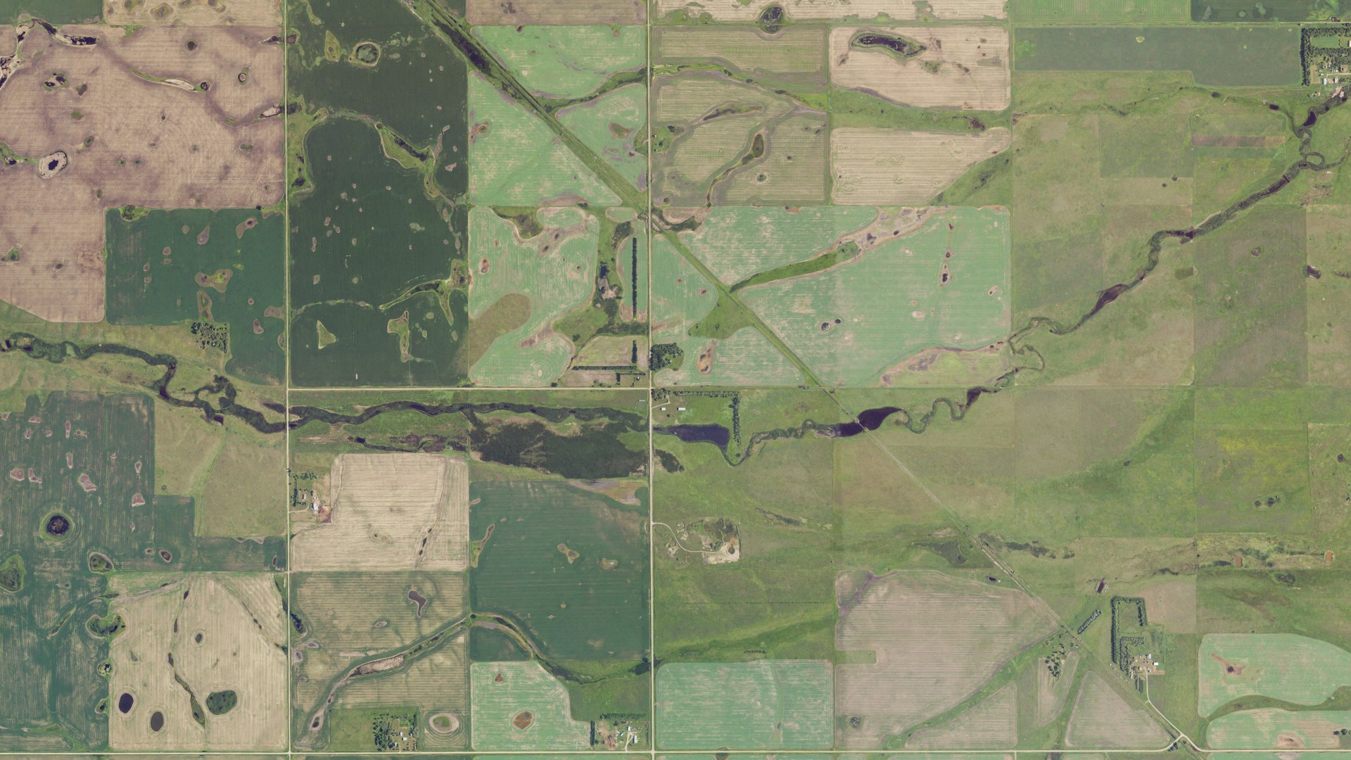 Aerial view of land around Kottke Valley, North Dakota