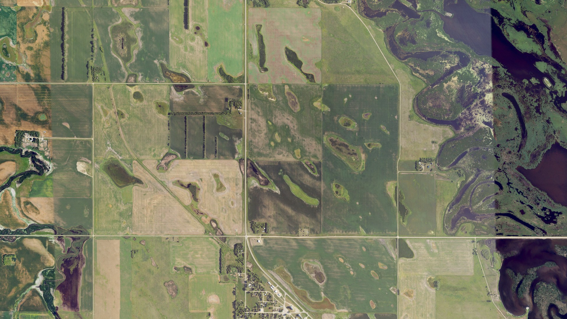 Aerial view of land around Meadow, North Dakota