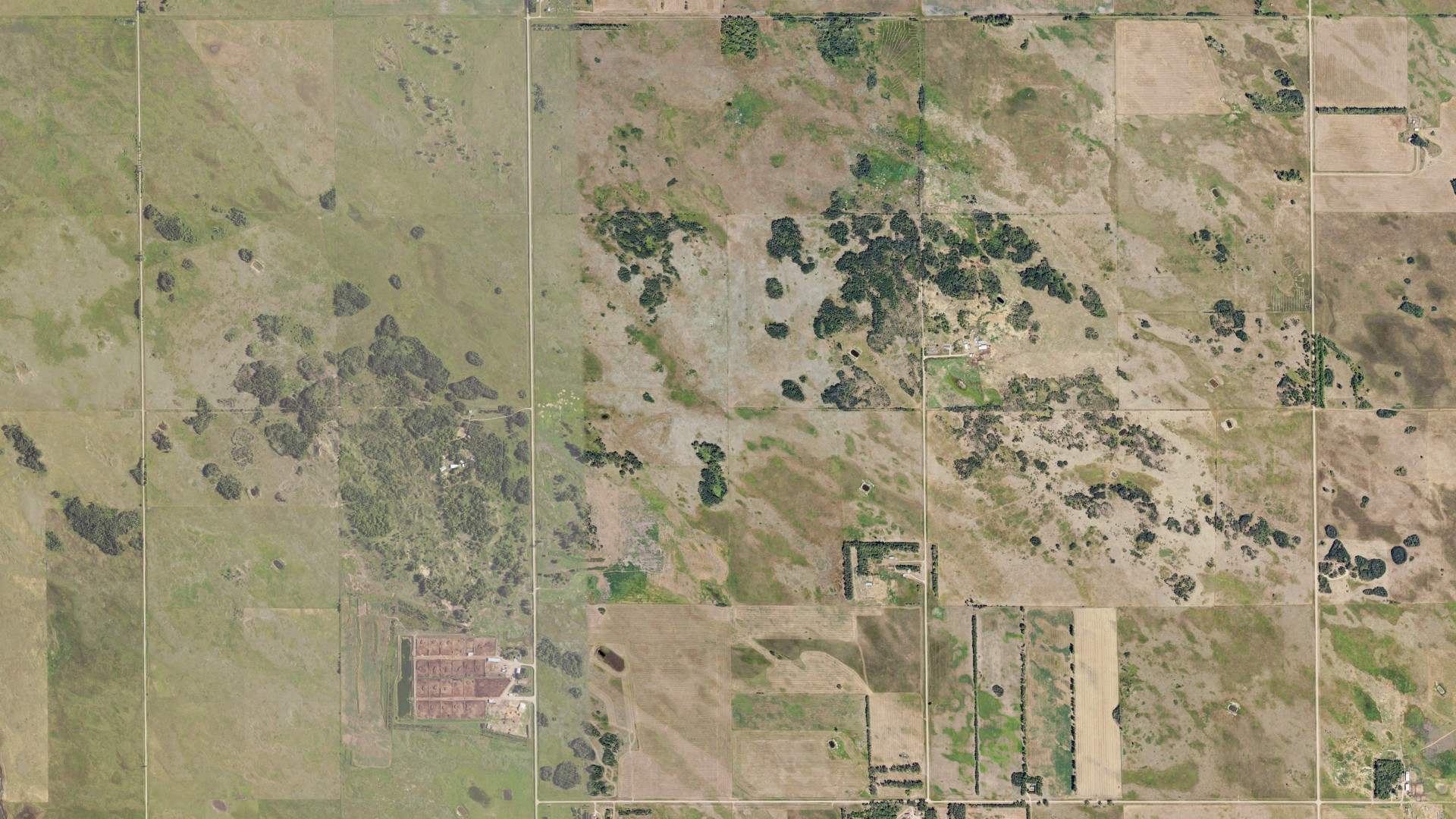 Aerial view of land around Riga, North Dakota