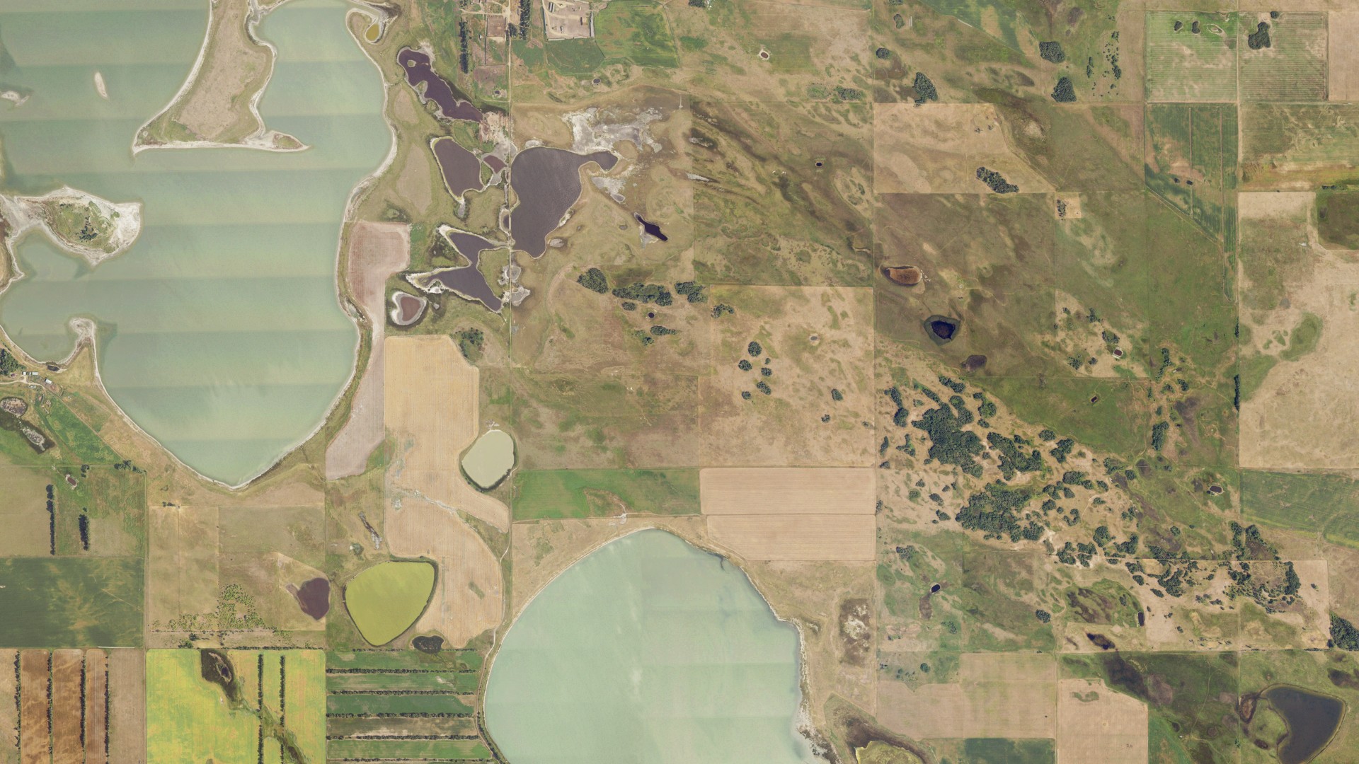 Aerial view of land around Round Lake, North Dakota
