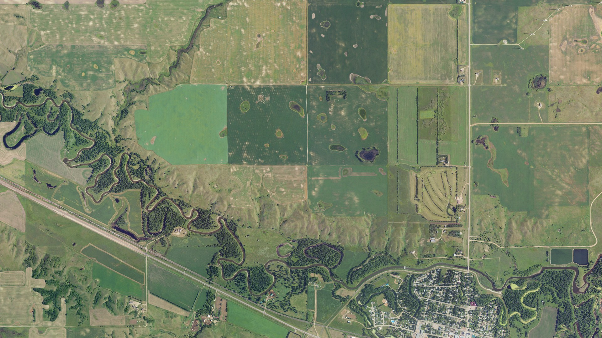 Aerial view of land around Velva, North Dakota