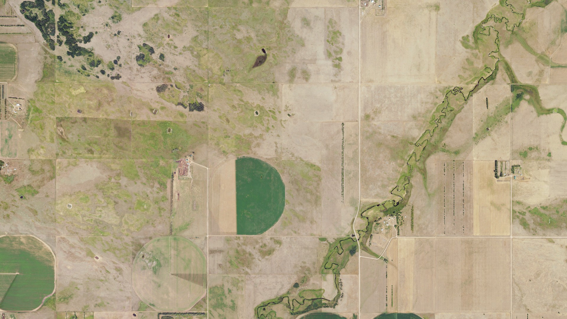 Aerial view of land around Villard, North Dakota