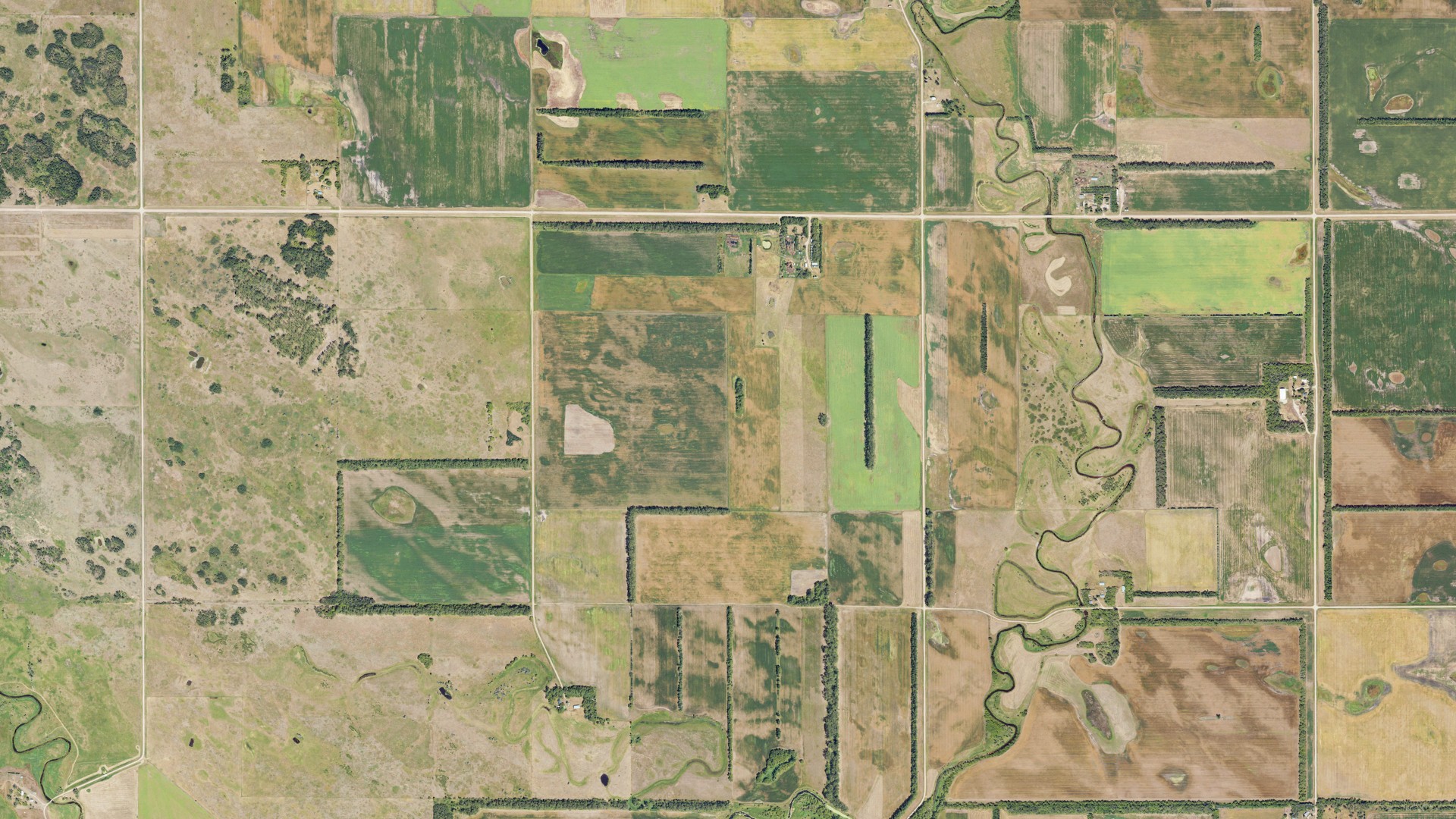 Aerial view of land around Willow Creek, North Dakota