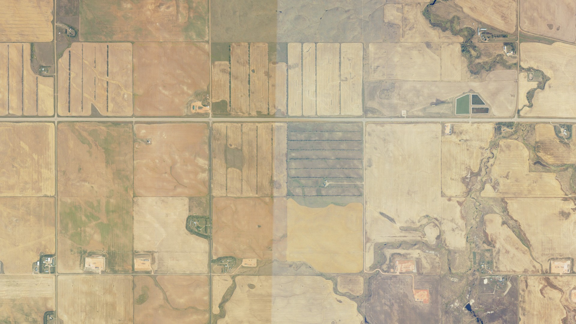 Aerial view of land around Arnegard, North Dakota