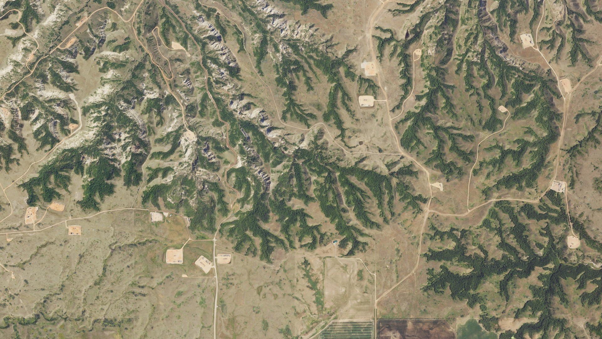 Aerial view of land around Elm Tree, North Dakota