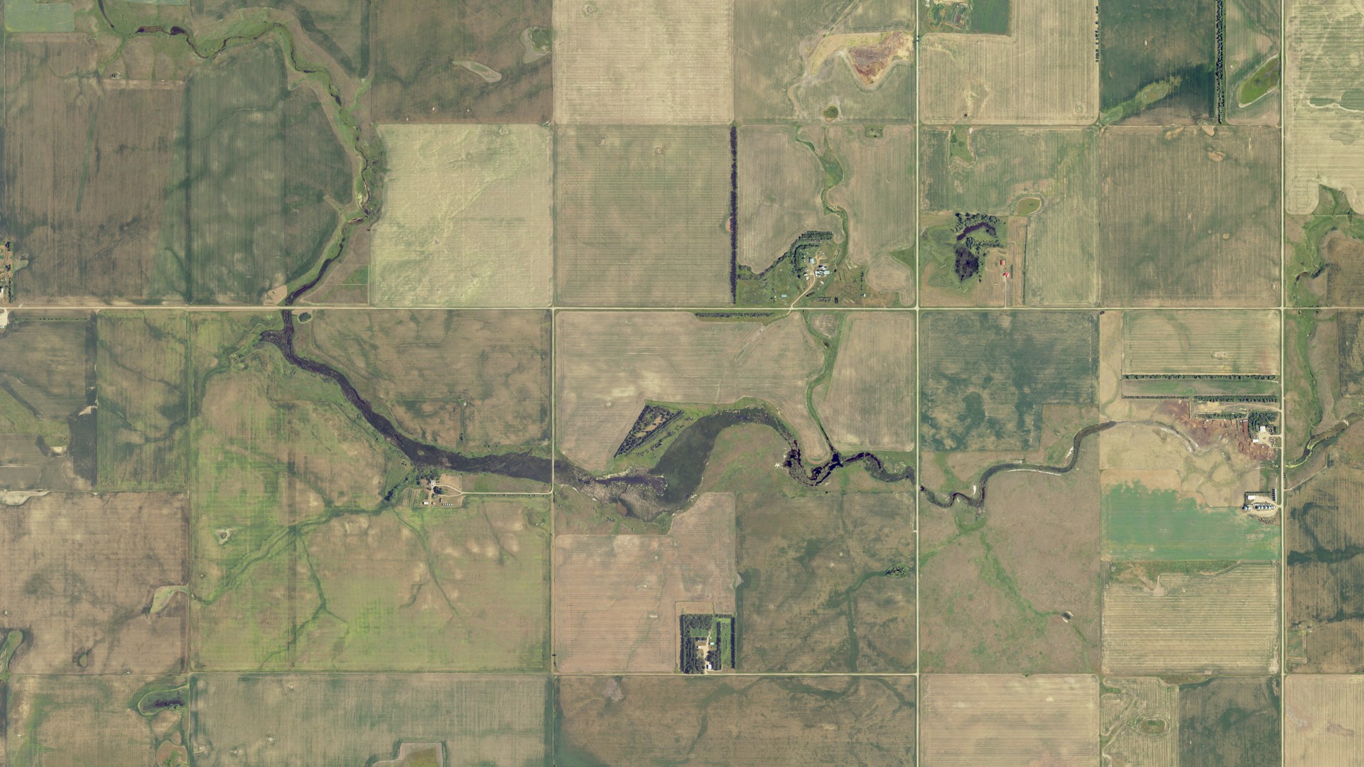 Aerial view of land around Blackwater, North Dakota