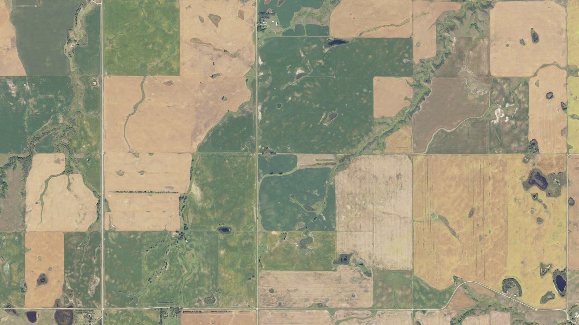 Natural-color aerial photograph of land around Dogden, North Dakota