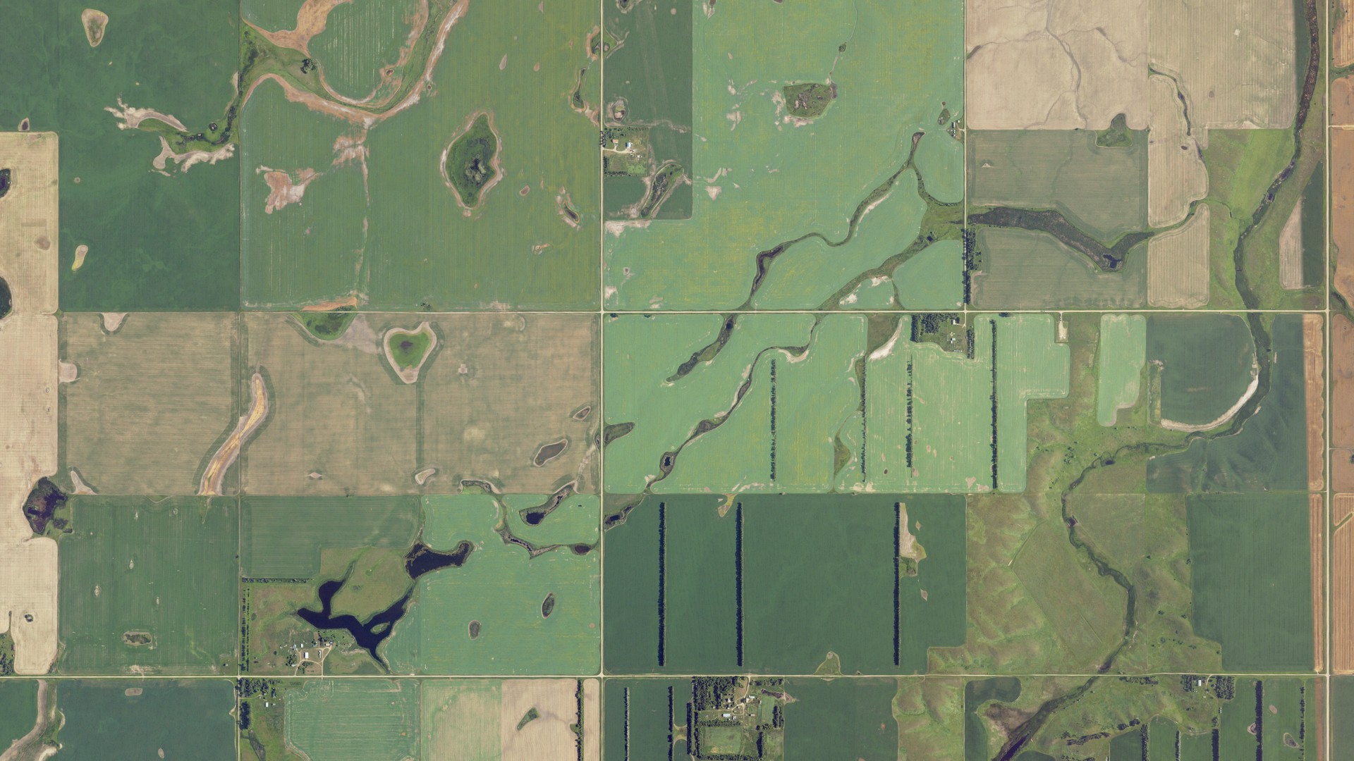 Aerial view of land around Douglas, North Dakota