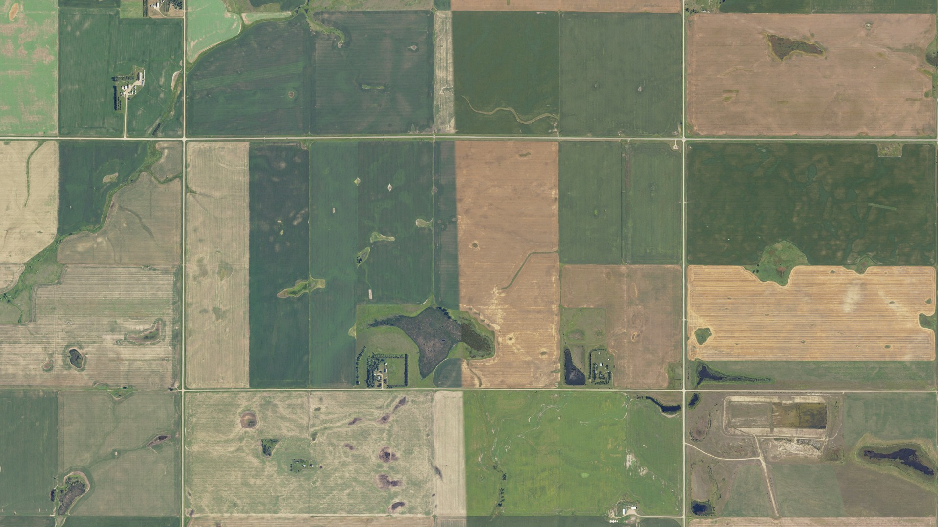 Aerial view of land around Longfellow, North Dakota