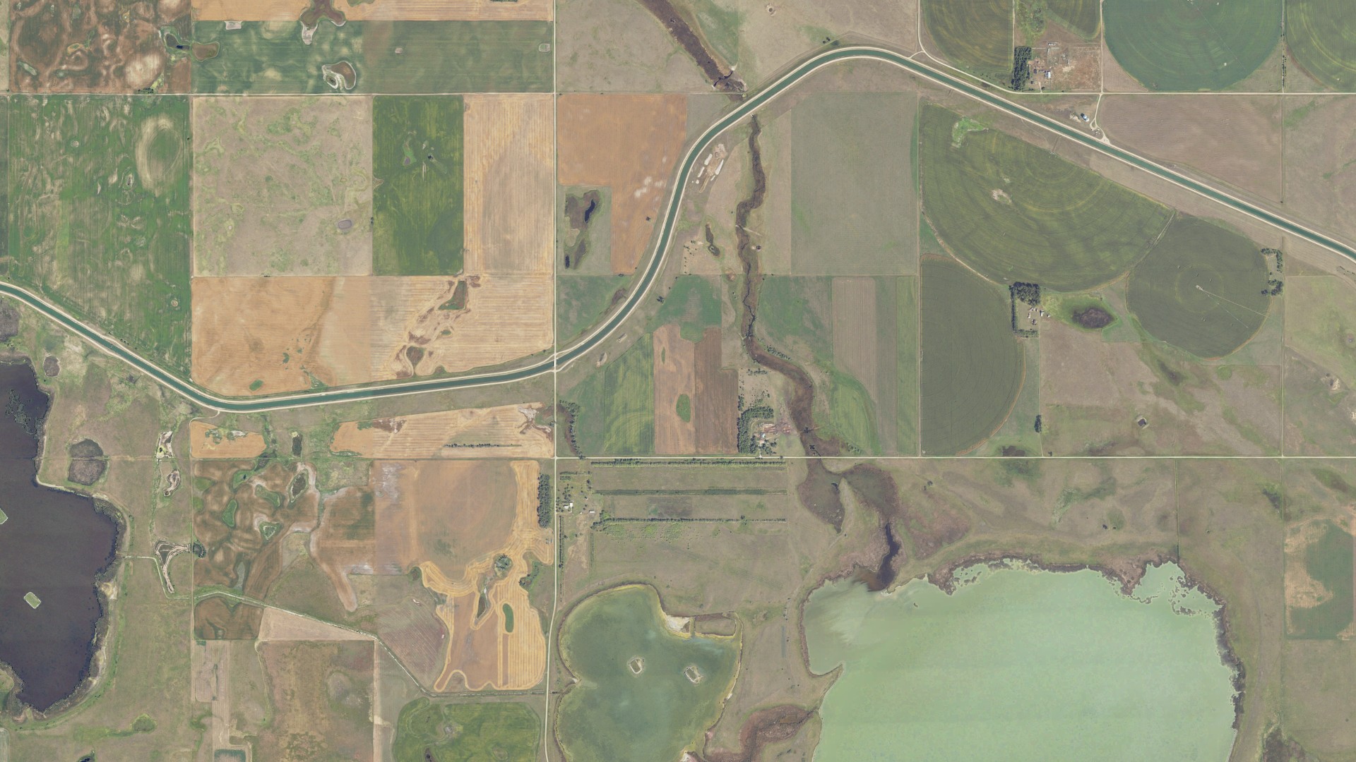 Aerial view of land around Turtle Lake, North Dakota