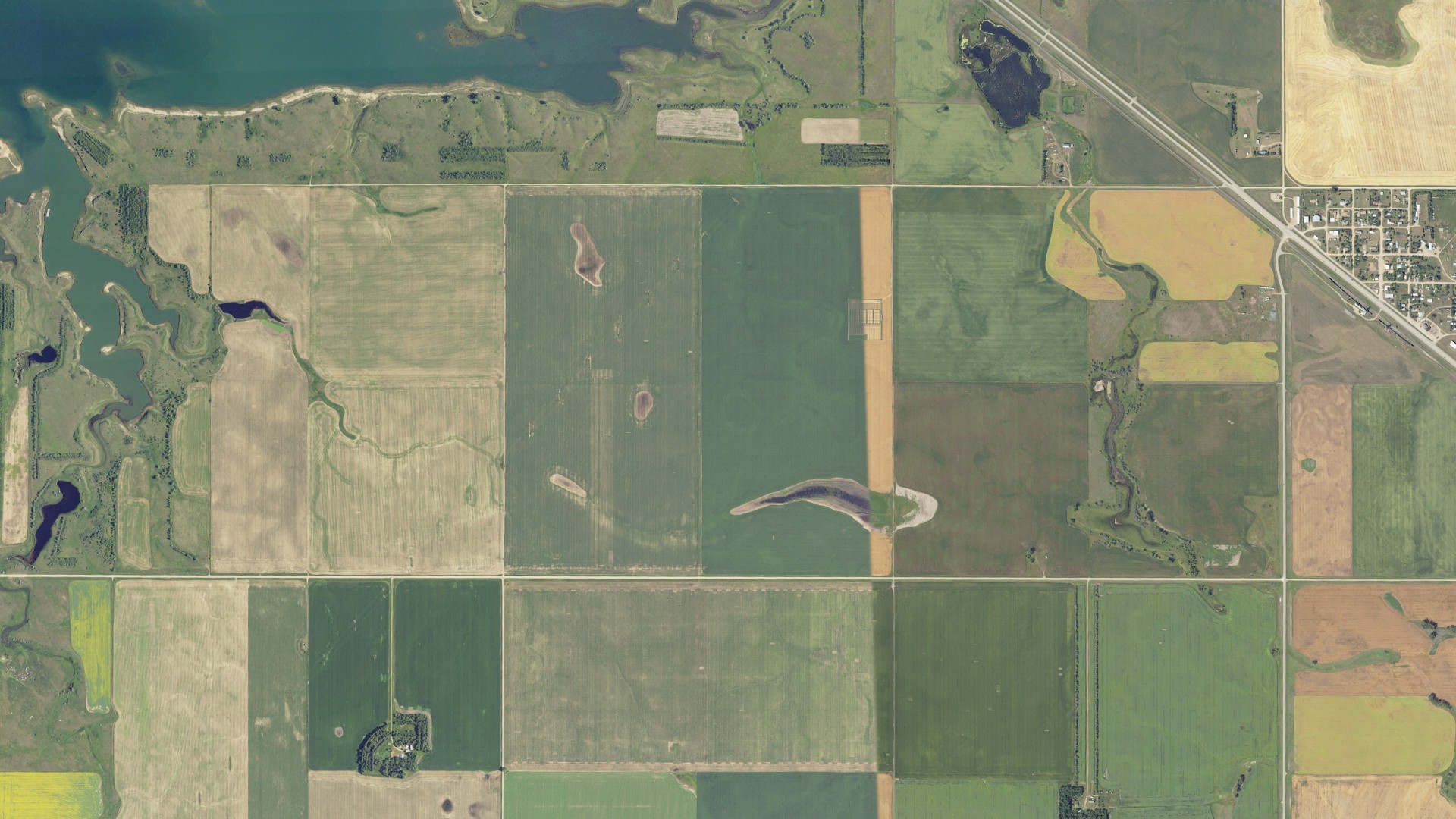 Natural-color aerial photograph of land around Victoria, North Dakota