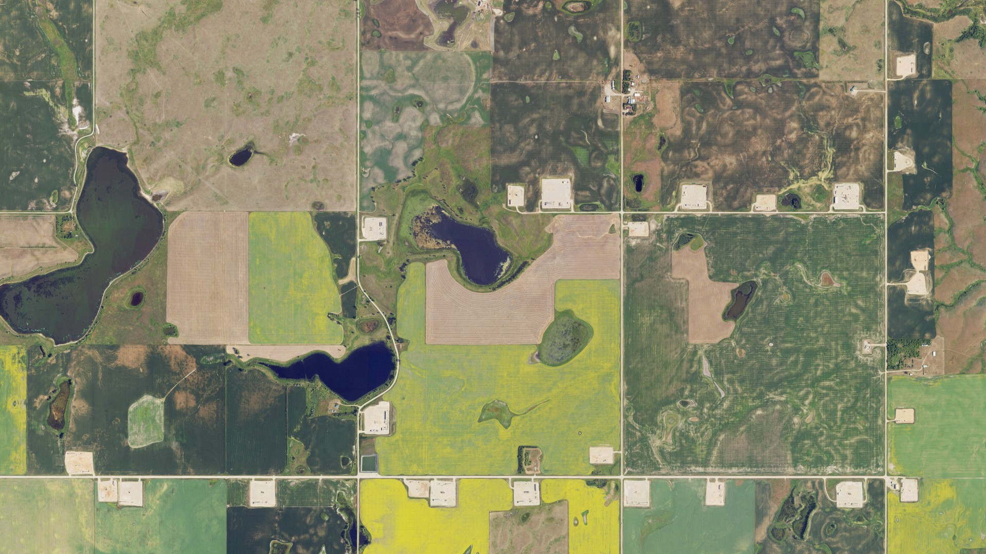 Aerial view of land around Alger, North Dakota