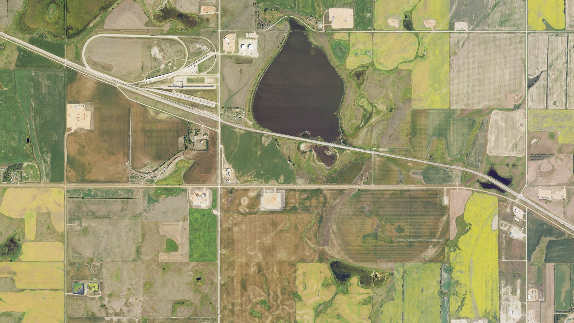 Aerial view of land around Manitou, North Dakota