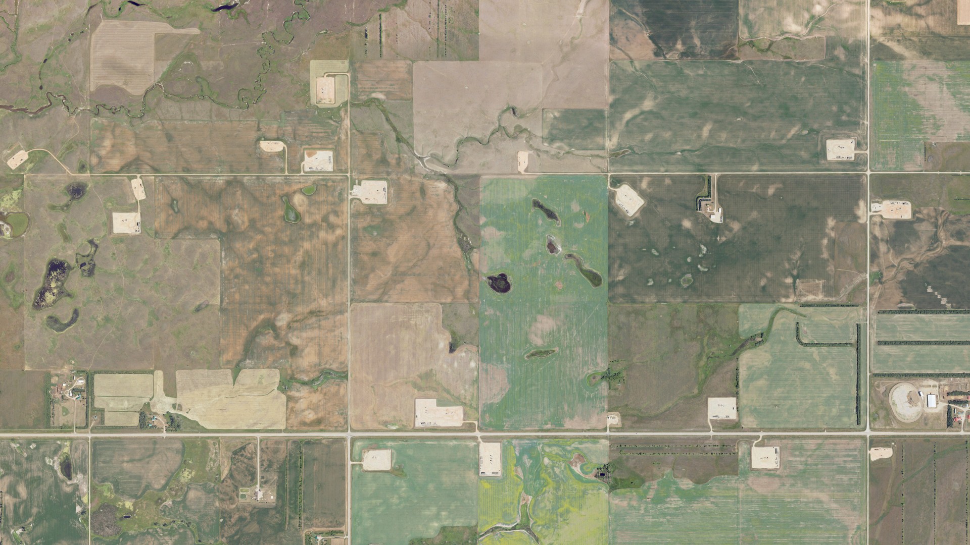 Aerial view of land around Parshall, North Dakota