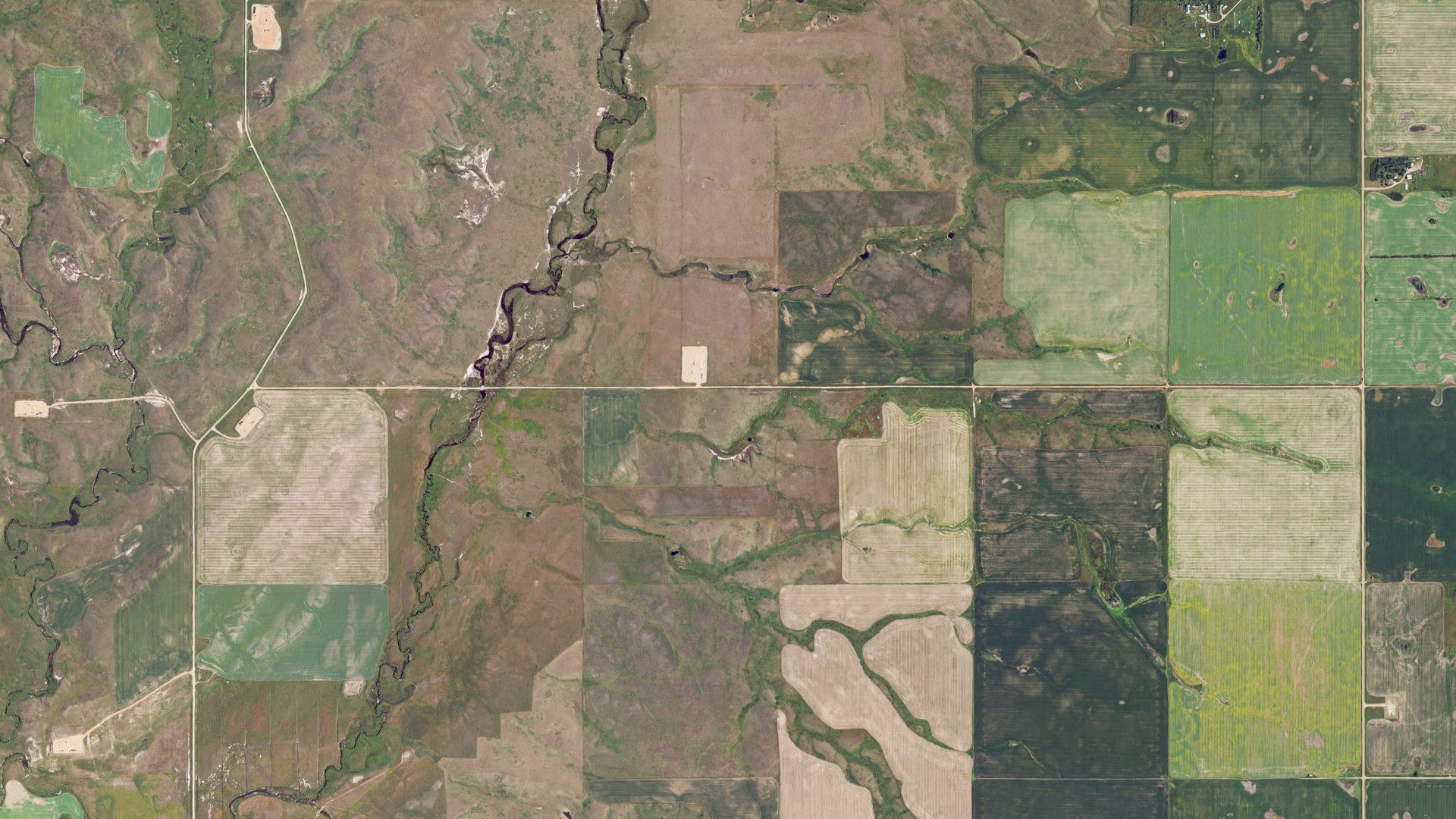 Aerial view of land around Shell, North Dakota