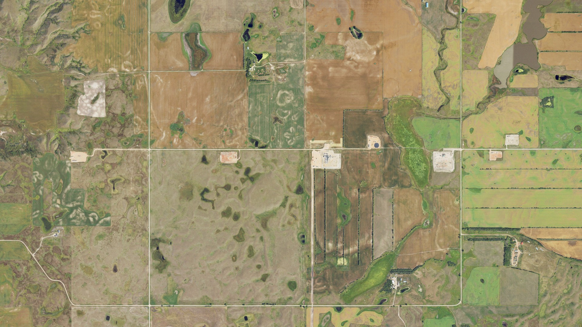 Aerial view of land around Sorkness, North Dakota