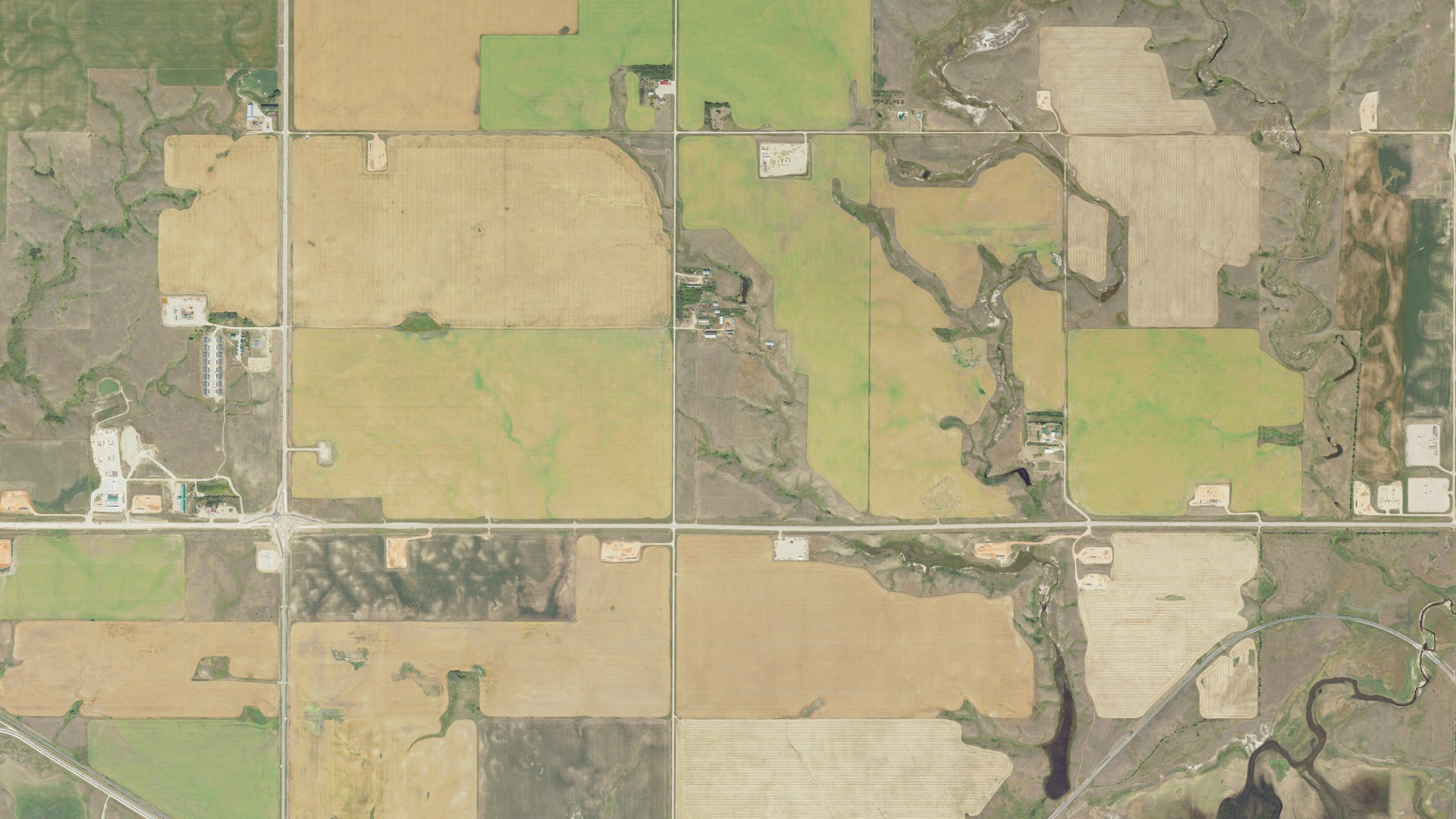 Aerial view of land around Van Hook, North Dakota