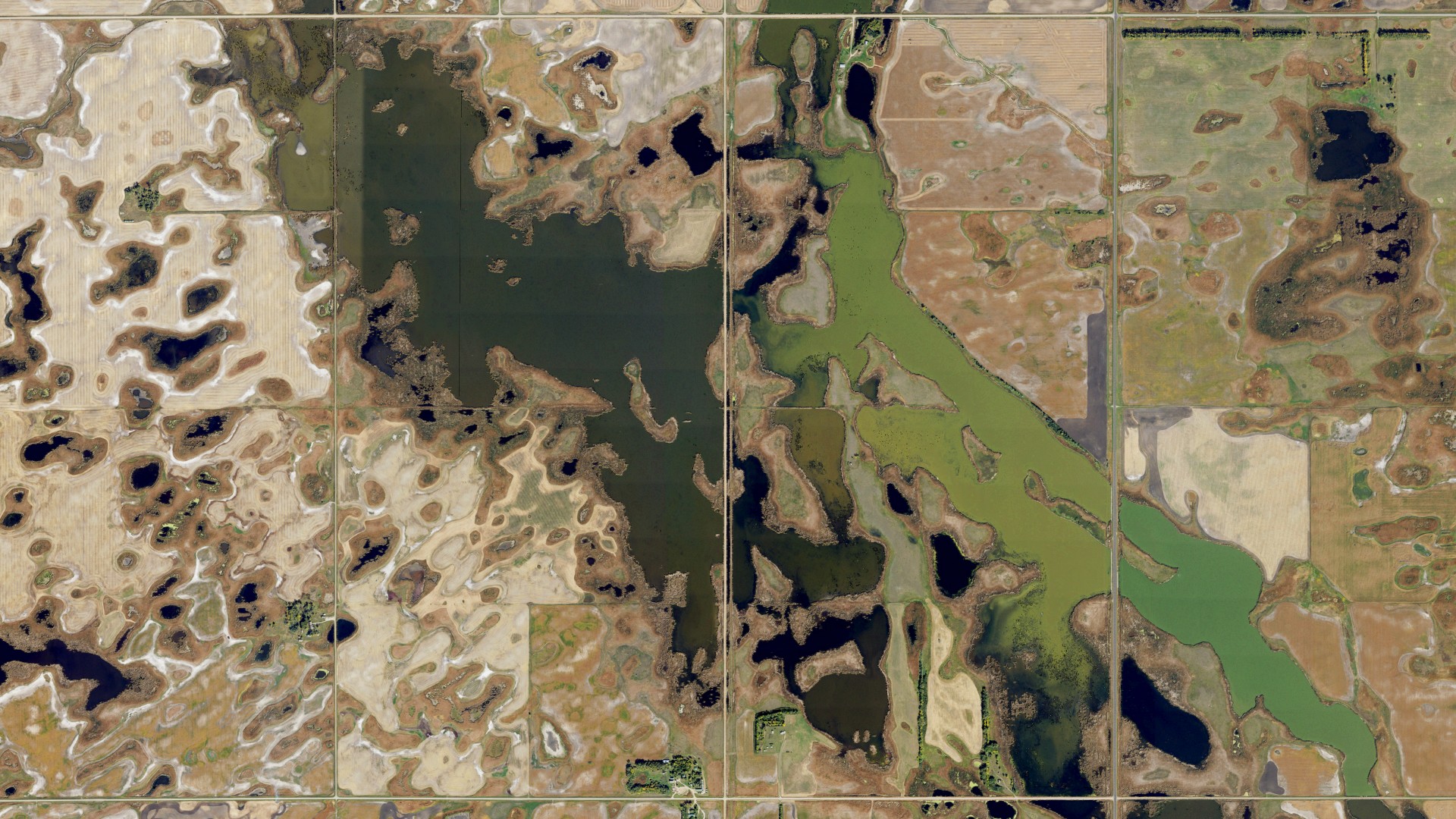 Aerial view of land around Clara, North Dakota
