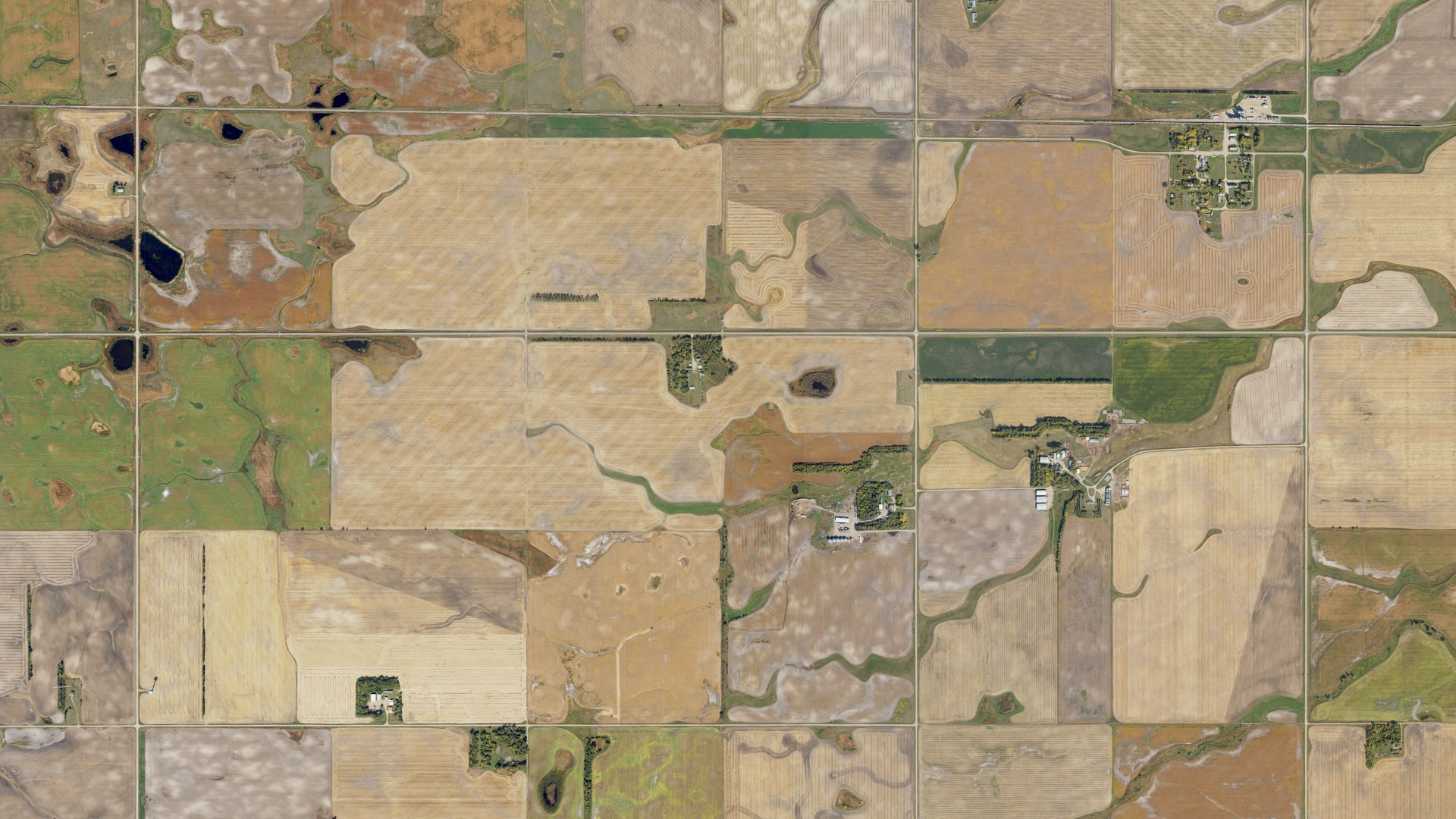 Aerial view of land around Dahlen, North Dakota