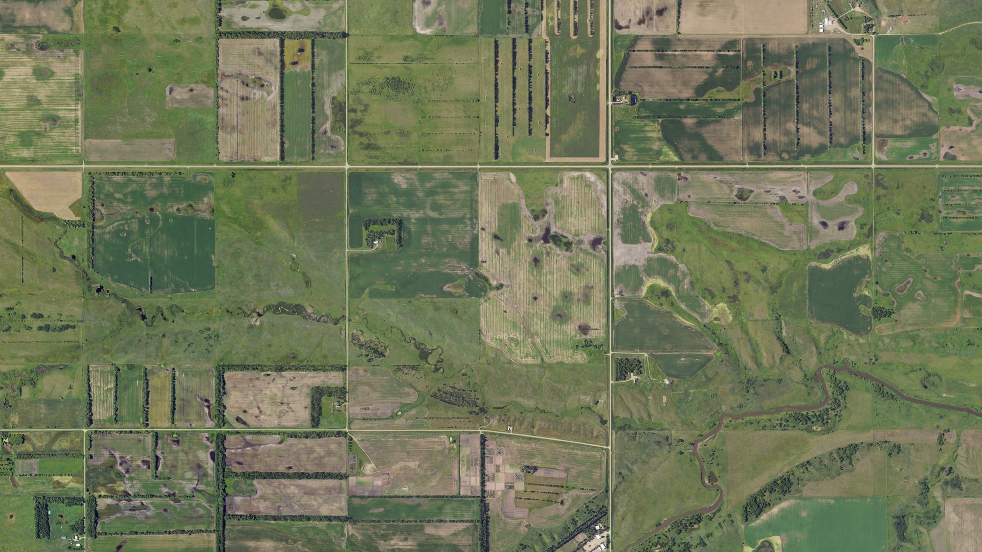 Natural-color aerial photograph of land around Dayton, North Dakota