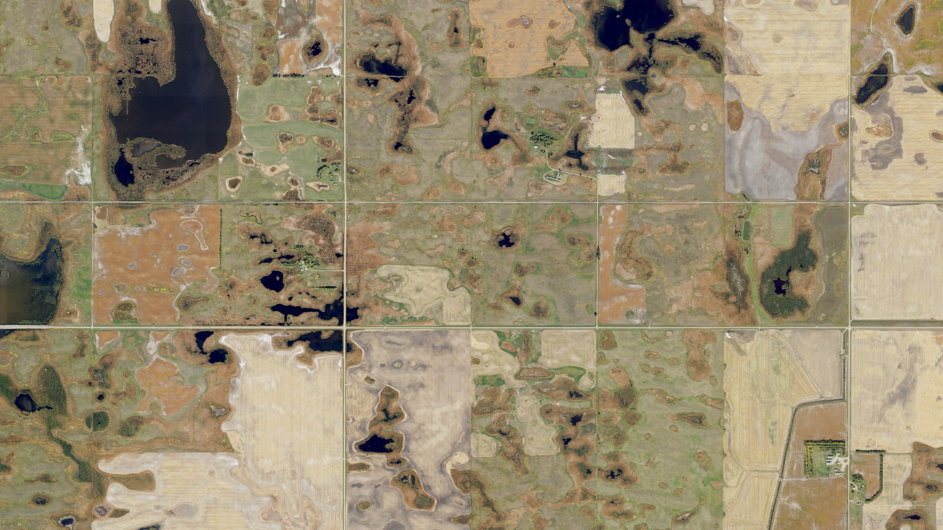 Aerial view of land around Enterprise, North Dakota