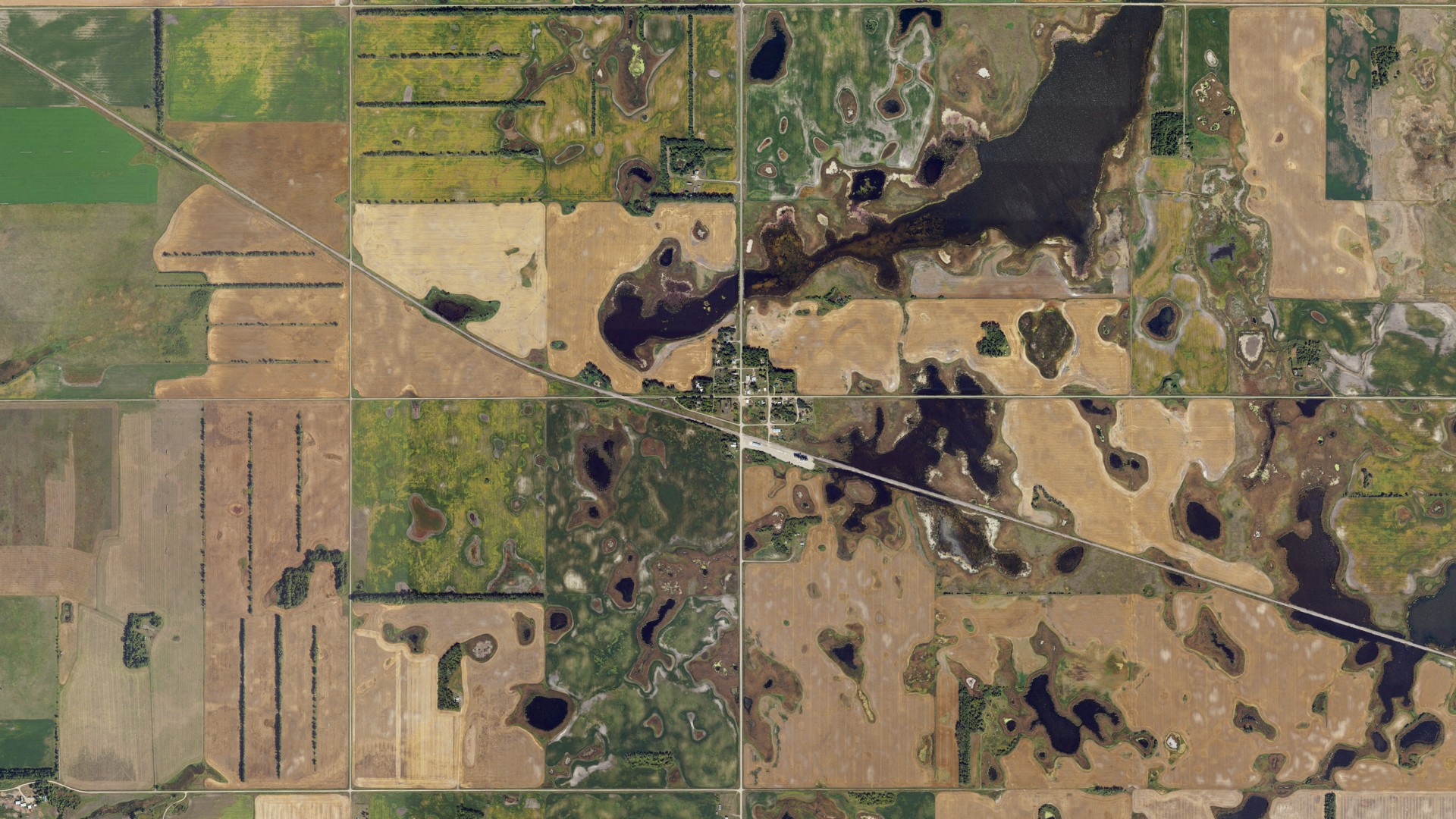 Aerial view of land around Lee, North Dakota