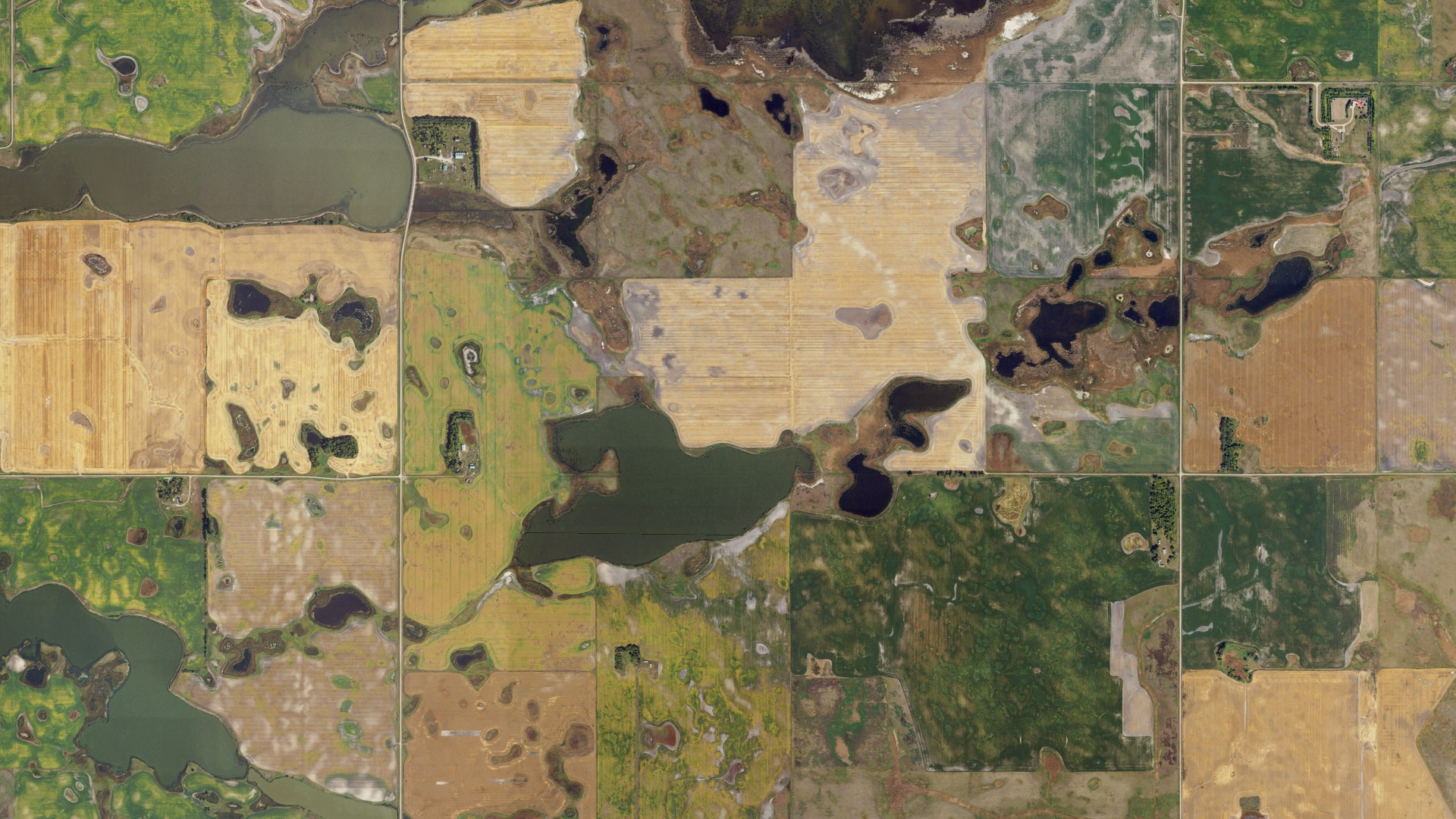 Aerial view of land around Melvin, North Dakota