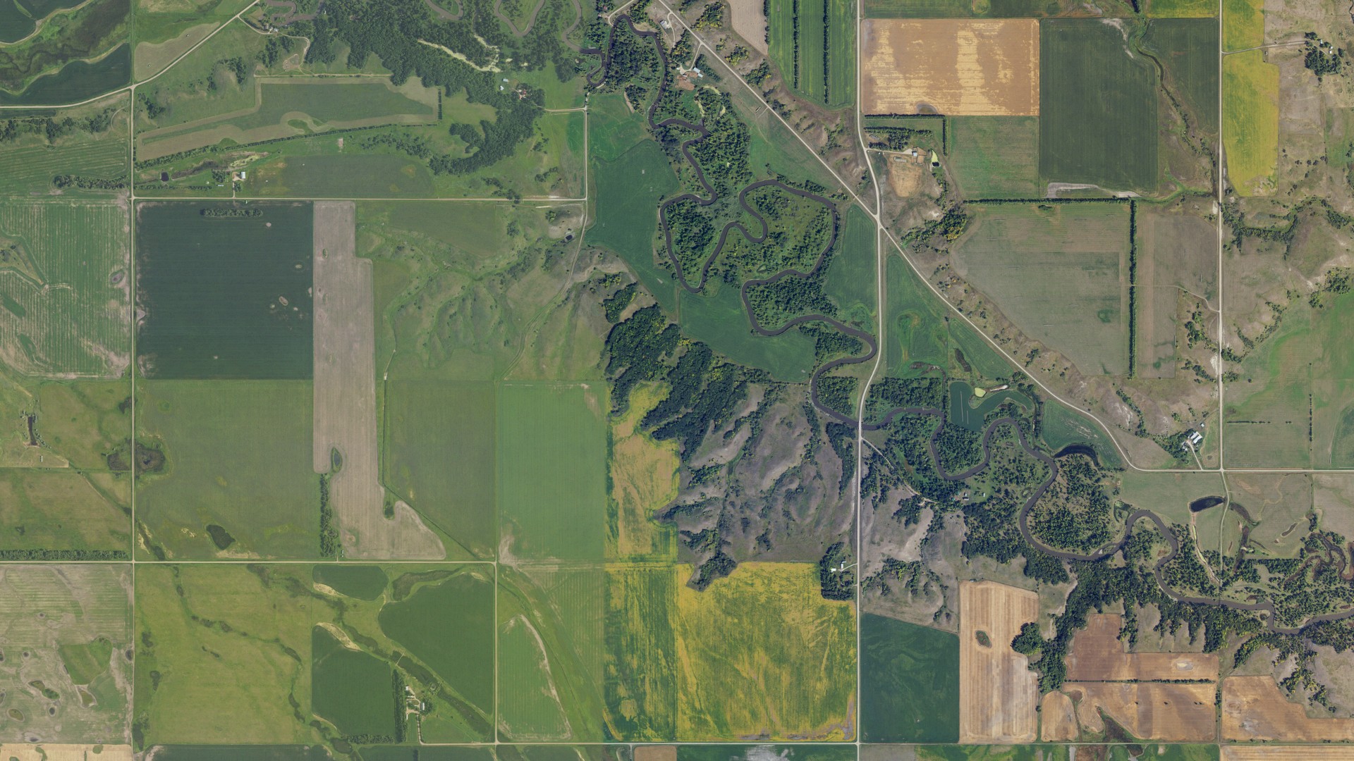 Aerial view of land around Nesheim, North Dakota