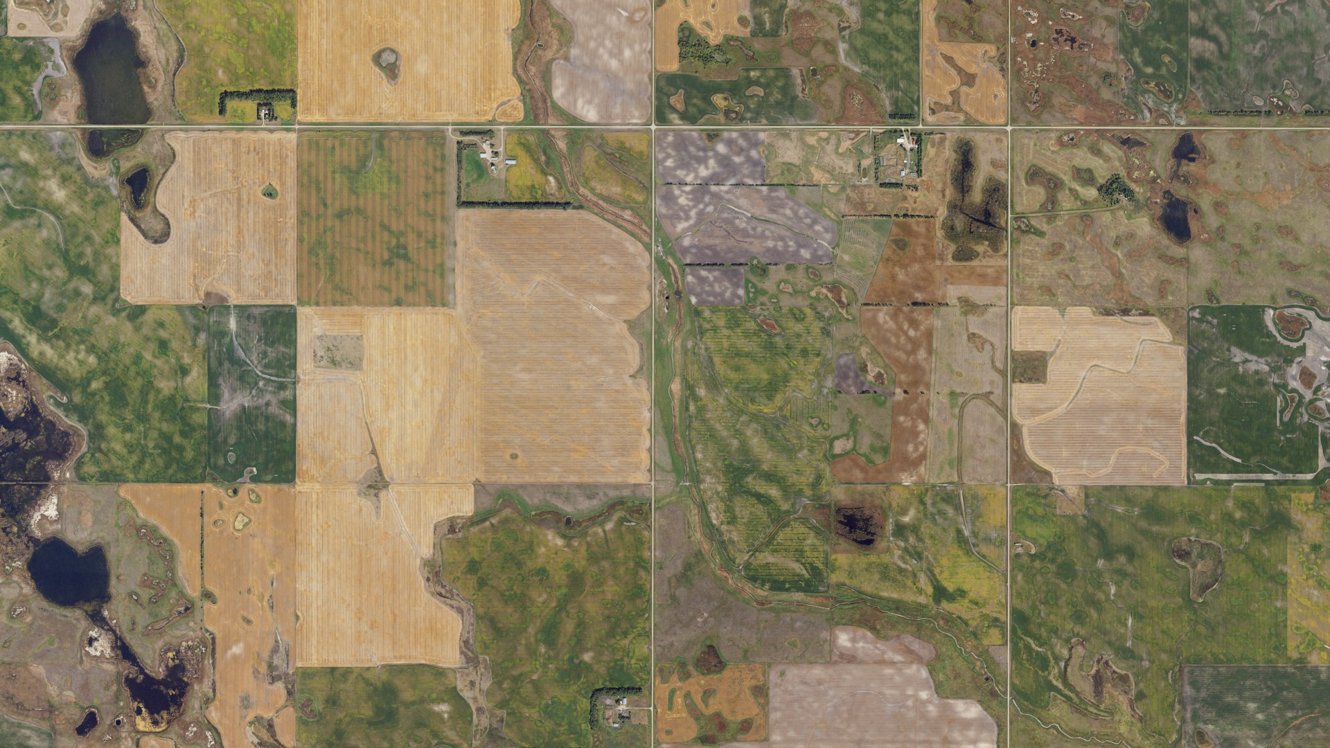 Aerial view of land around Rugh, North Dakota