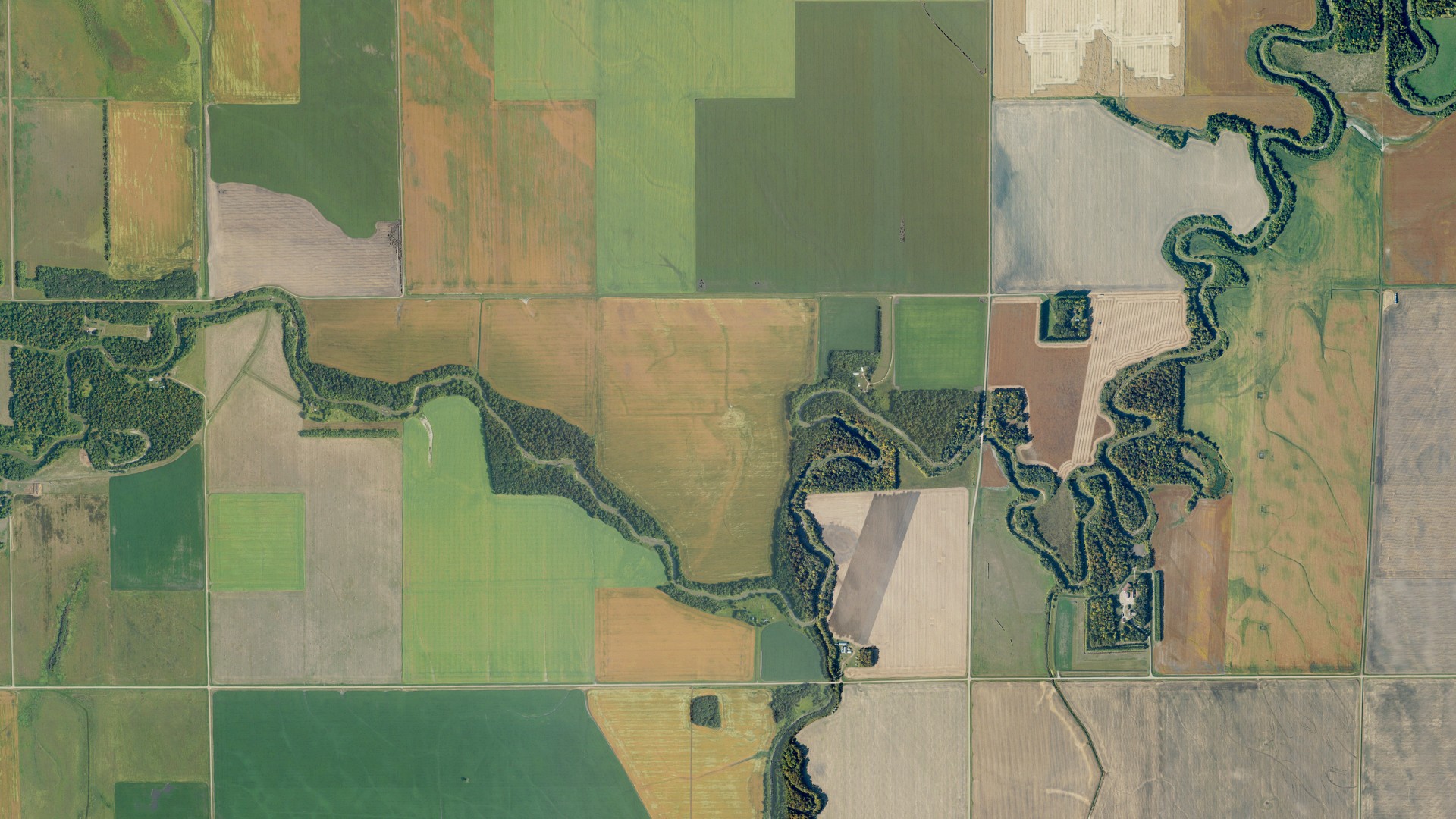 Aerial view of land around Pembina, North Dakota