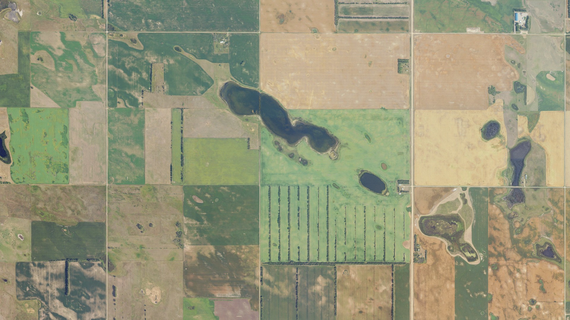 Aerial view of land around Ness, North Dakota