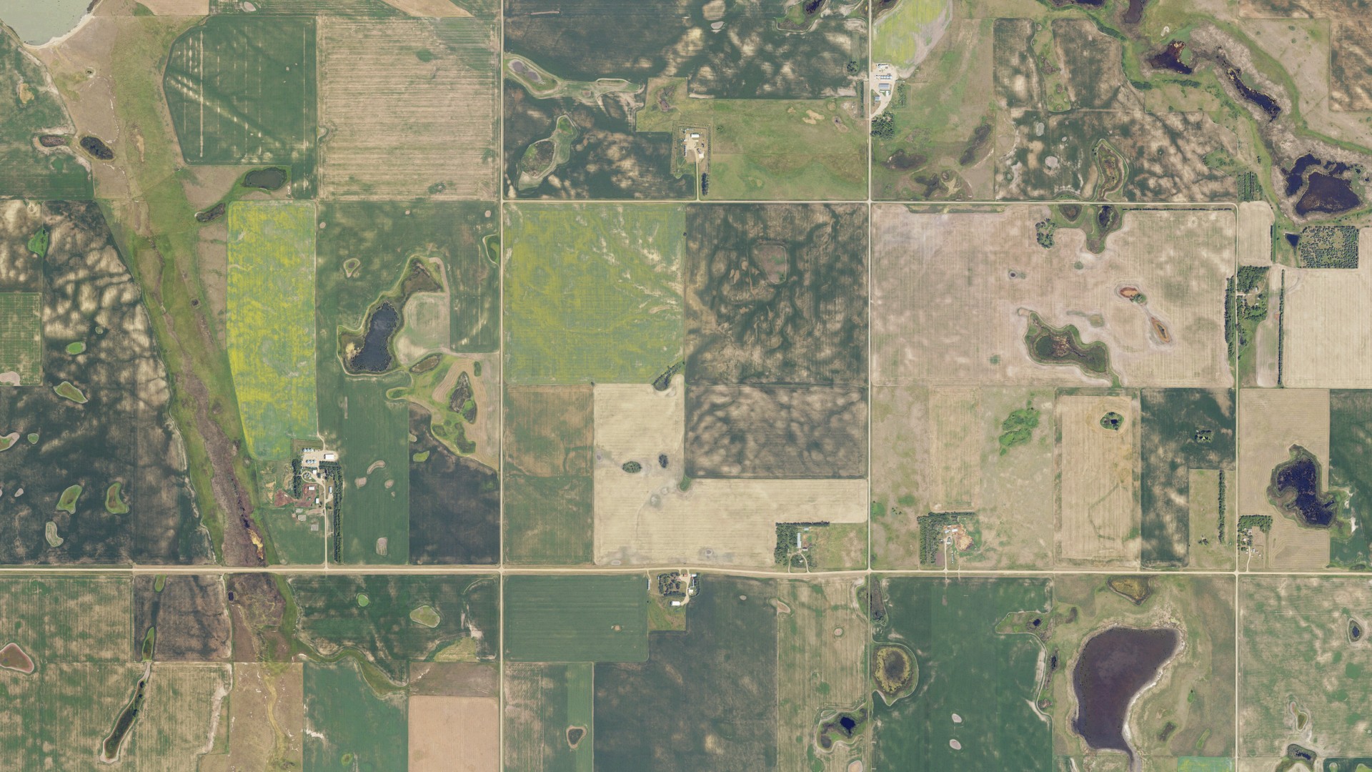 Aerial view of land around Reno Valley, North Dakota
