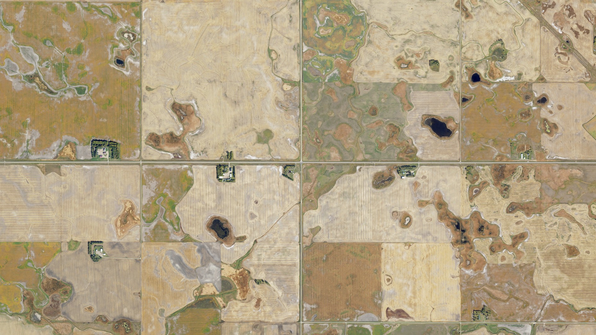 Natural-color aerial photograph of land around Fancher, North Dakota