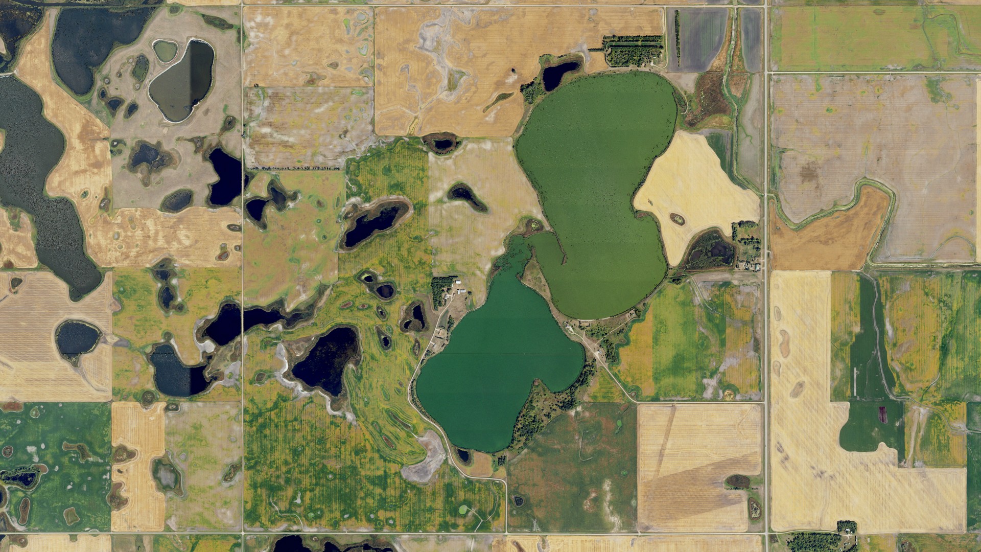 Aerial view of land around Freshwater, North Dakota