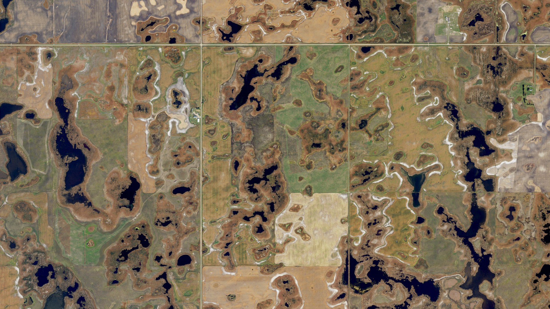 Aerial view of land around Hope, North Dakota