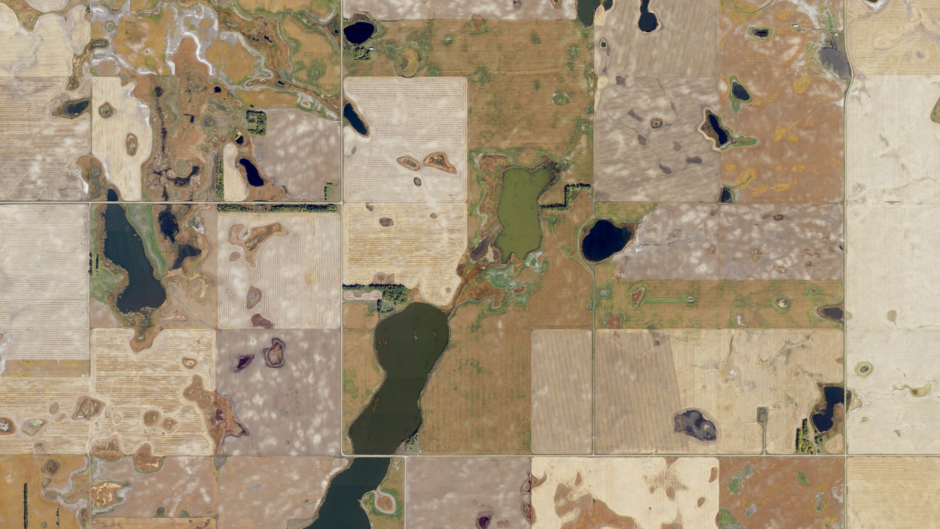 Aerial view of land around Newbre, North Dakota