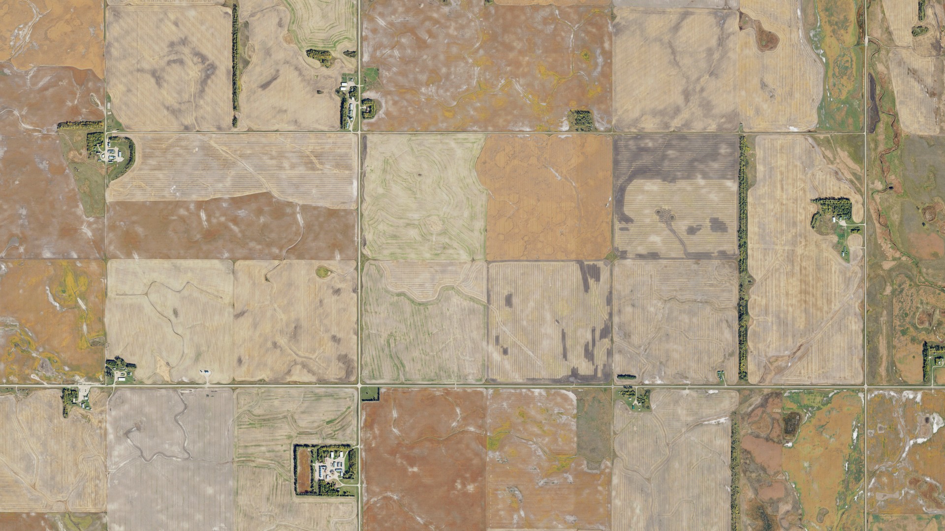 Natural-color aerial photograph of land around Prospect, North Dakota