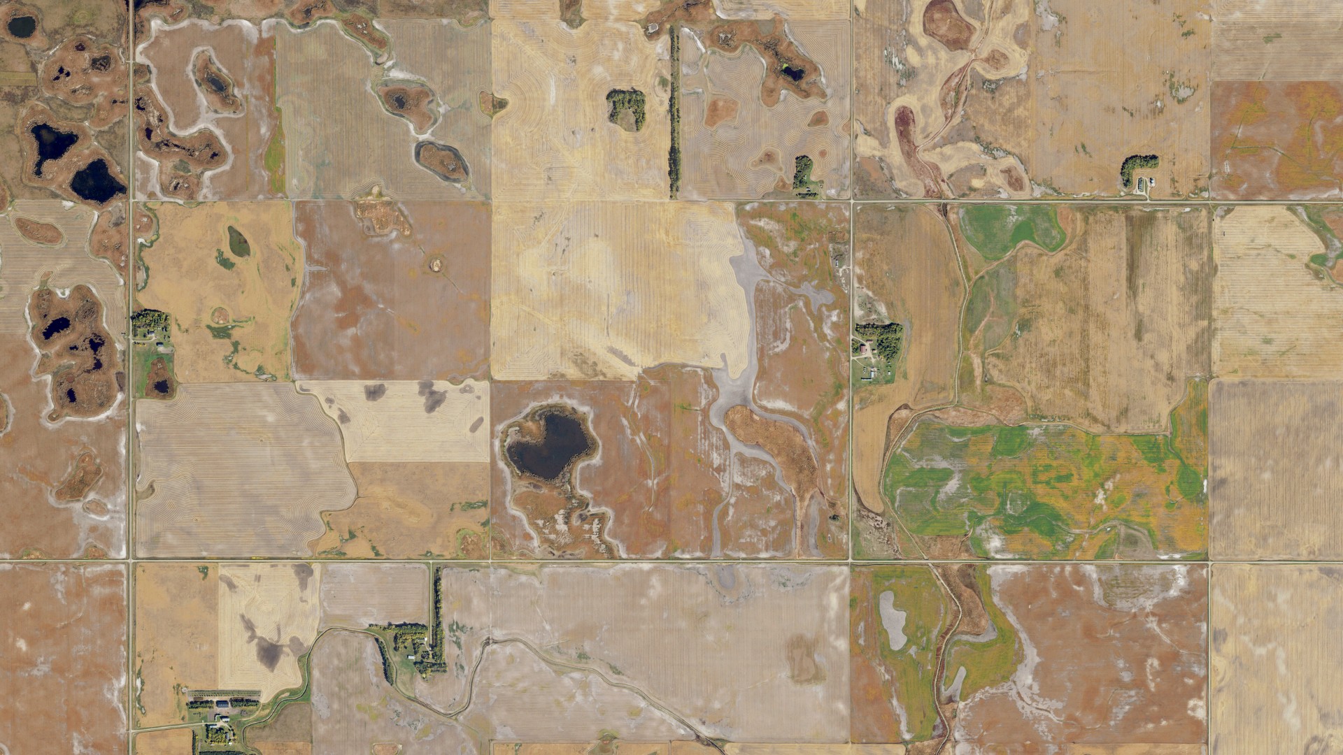 Aerial view of land around Triumph, North Dakota