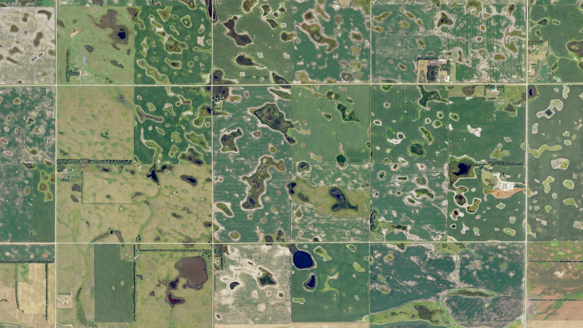 Aerial view of land around Big Bend, North Dakota