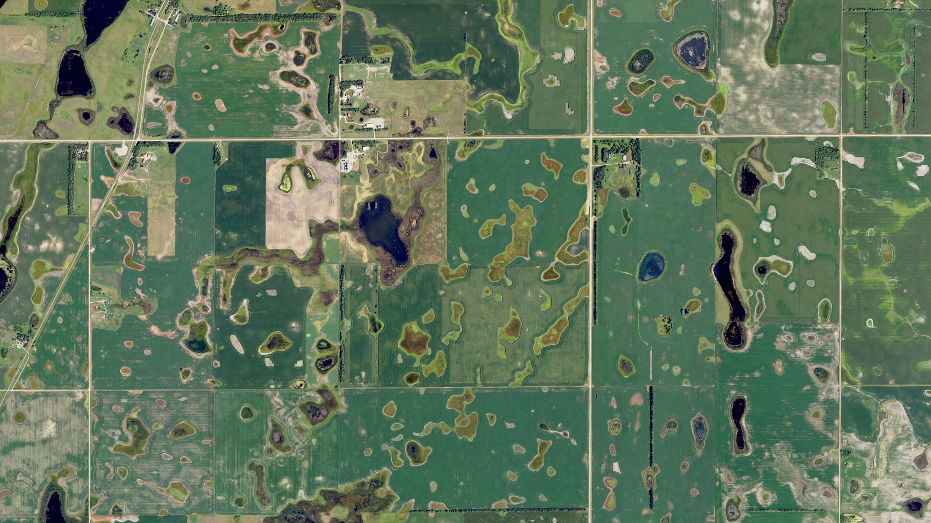 Aerial view of land around Casey, North Dakota