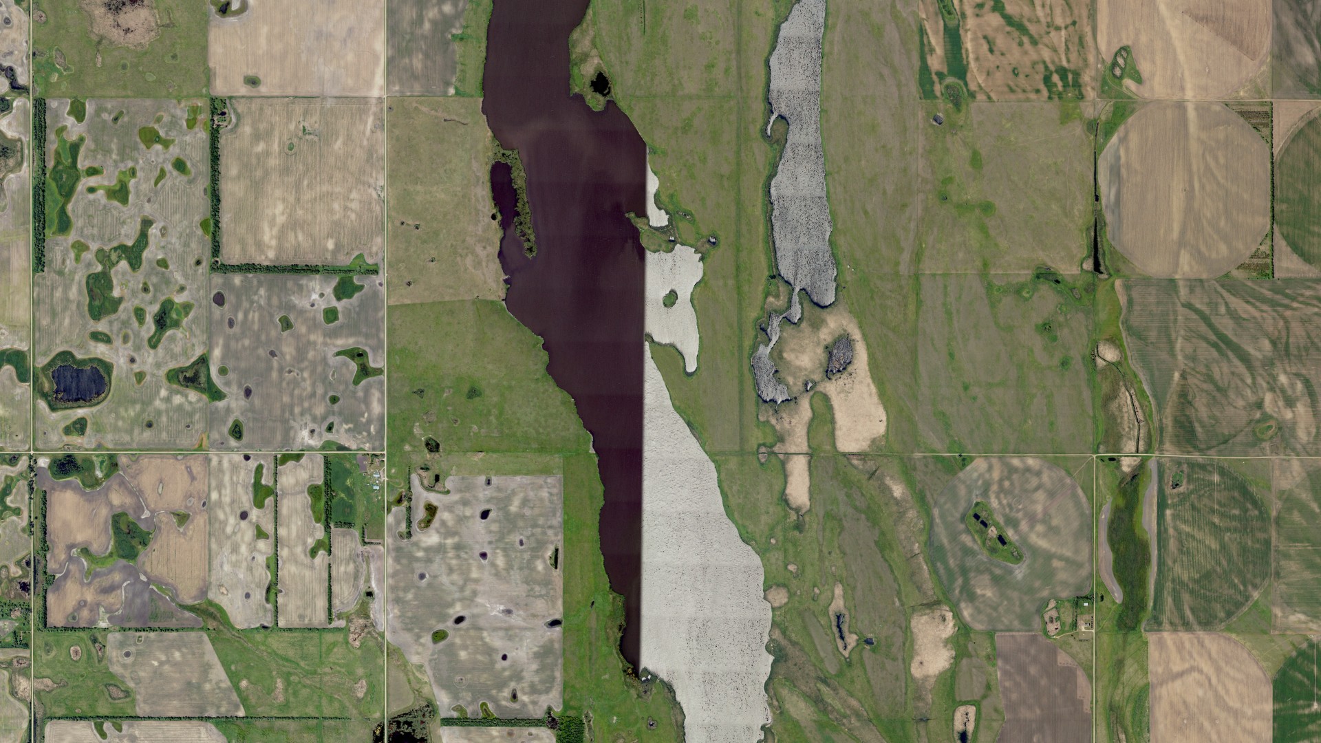 Aerial view of land around Hanson, North Dakota
