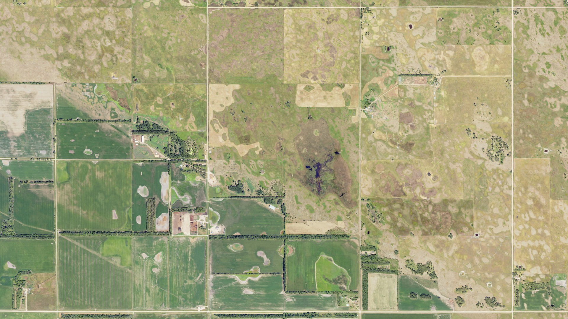 Aerial view of land around Rosemeade, North Dakota