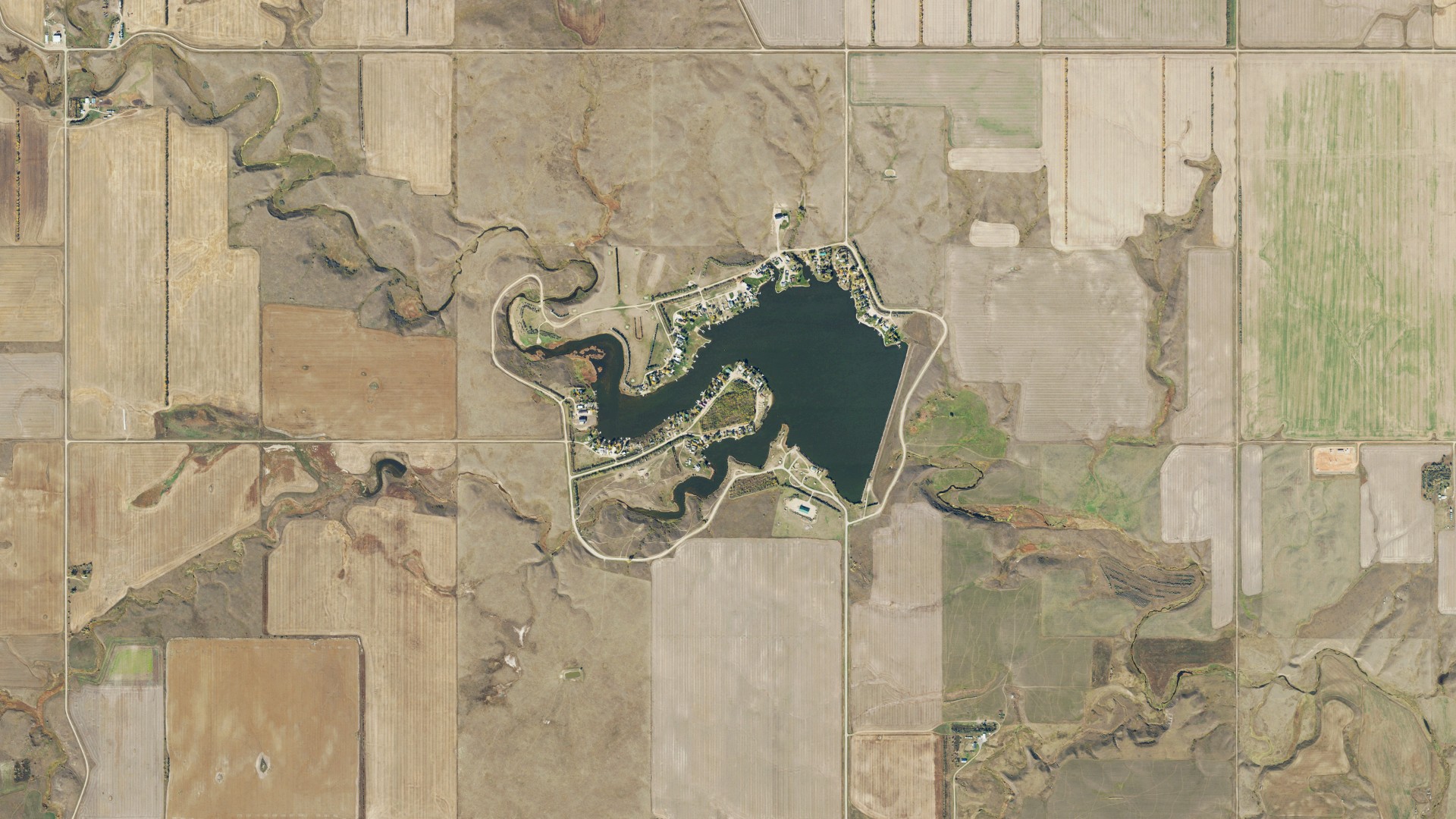 Aerial view of land around Blacktail, North Dakota