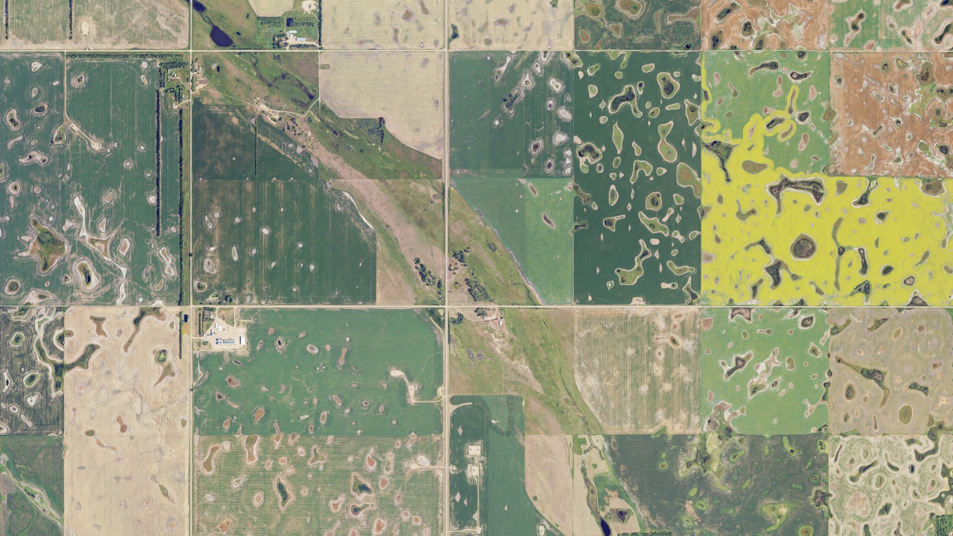 Aerial view of land around Clay, North Dakota