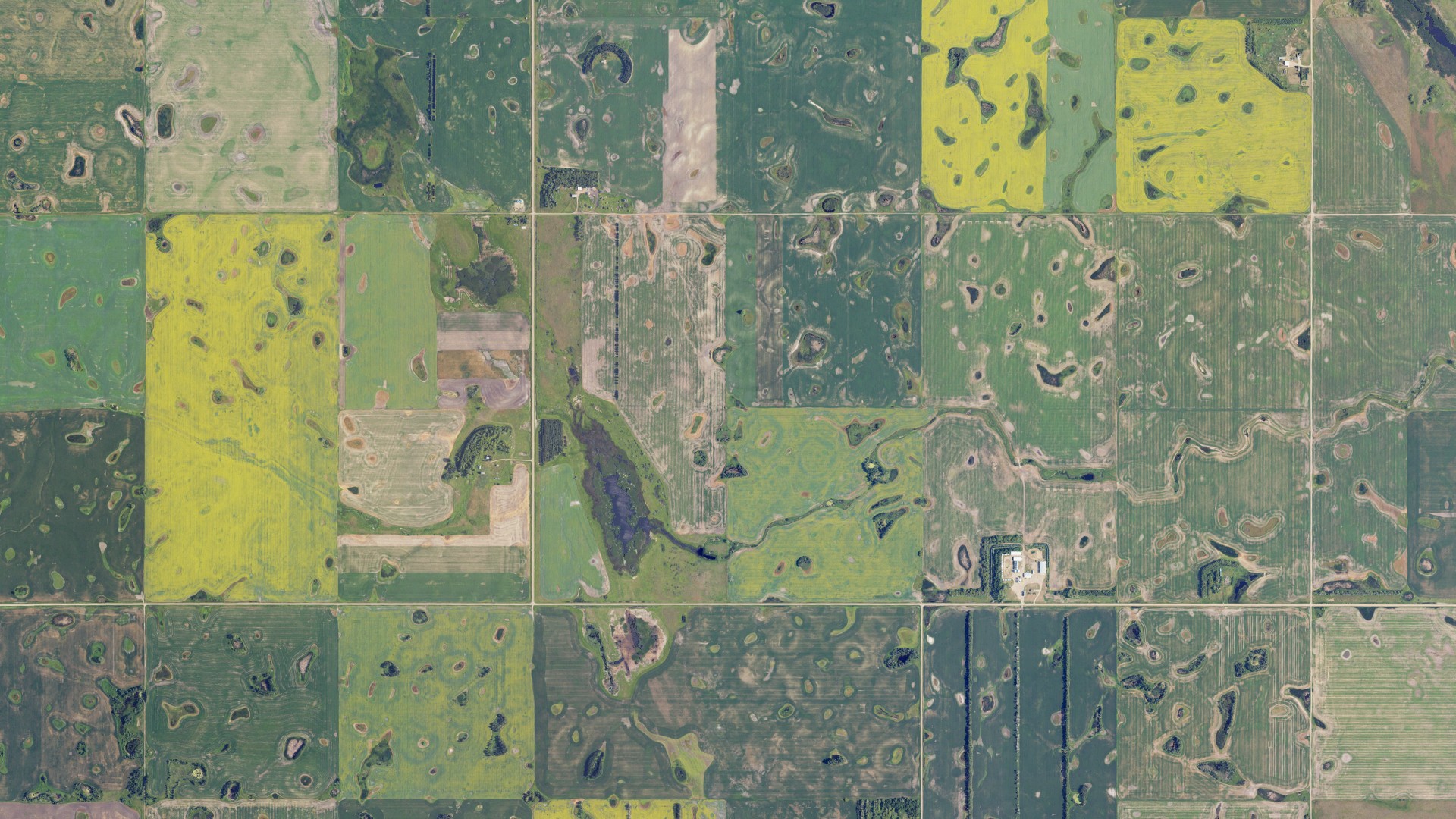 Aerial view of land around Colquhoun, North Dakota