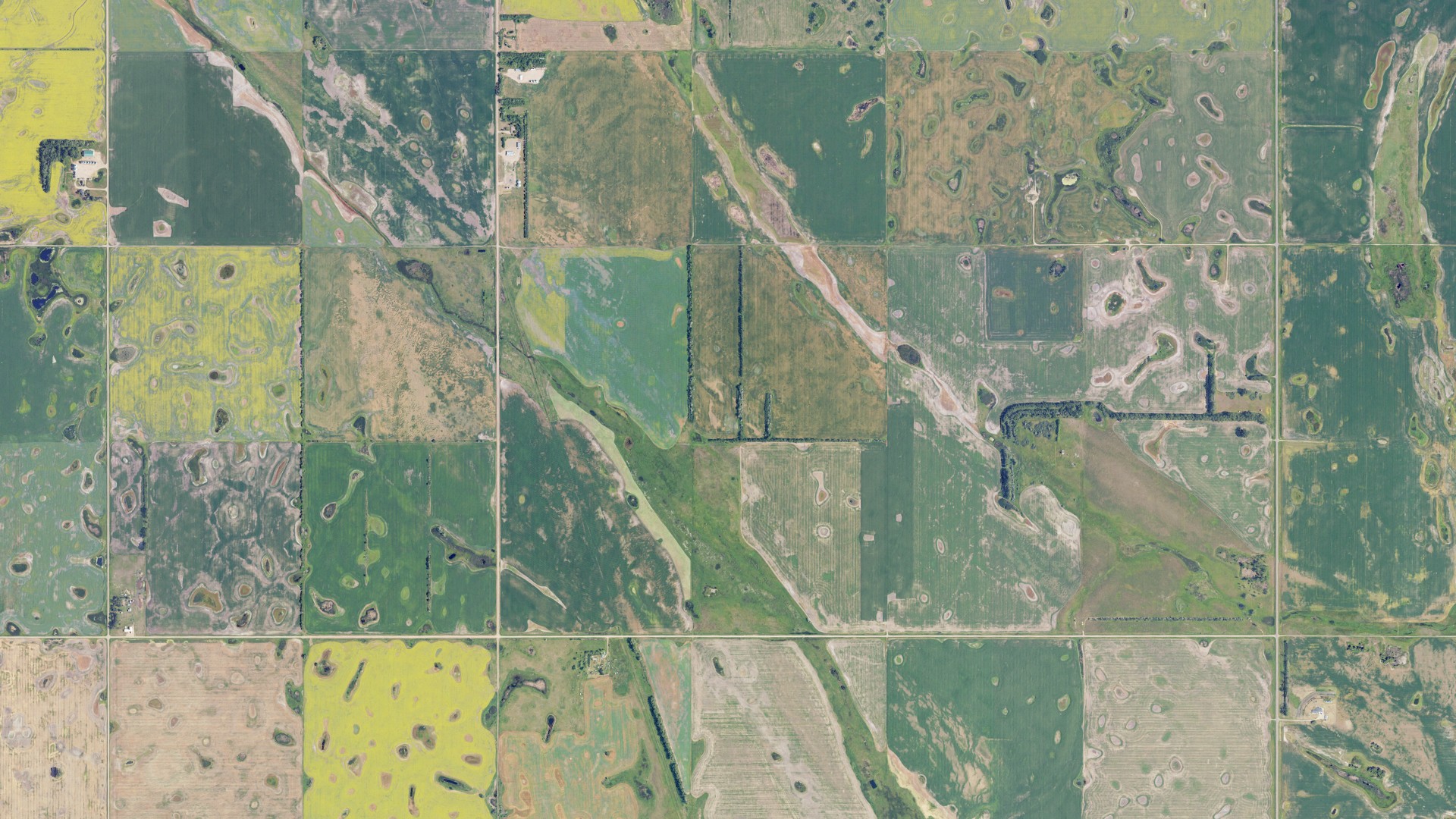 Aerial view of land around Hurley, North Dakota